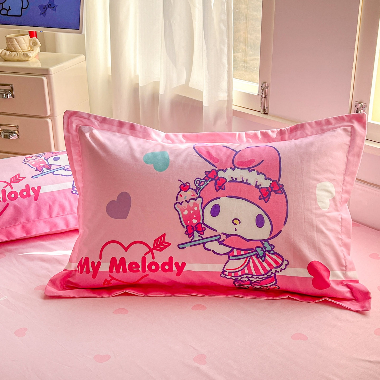 91家纺网 家纺一手货源 找家纺 浩诚 2026新款专版三丽鸥hellokitty库洛米正版授权大版全棉纯棉四件套 打工美乐蒂