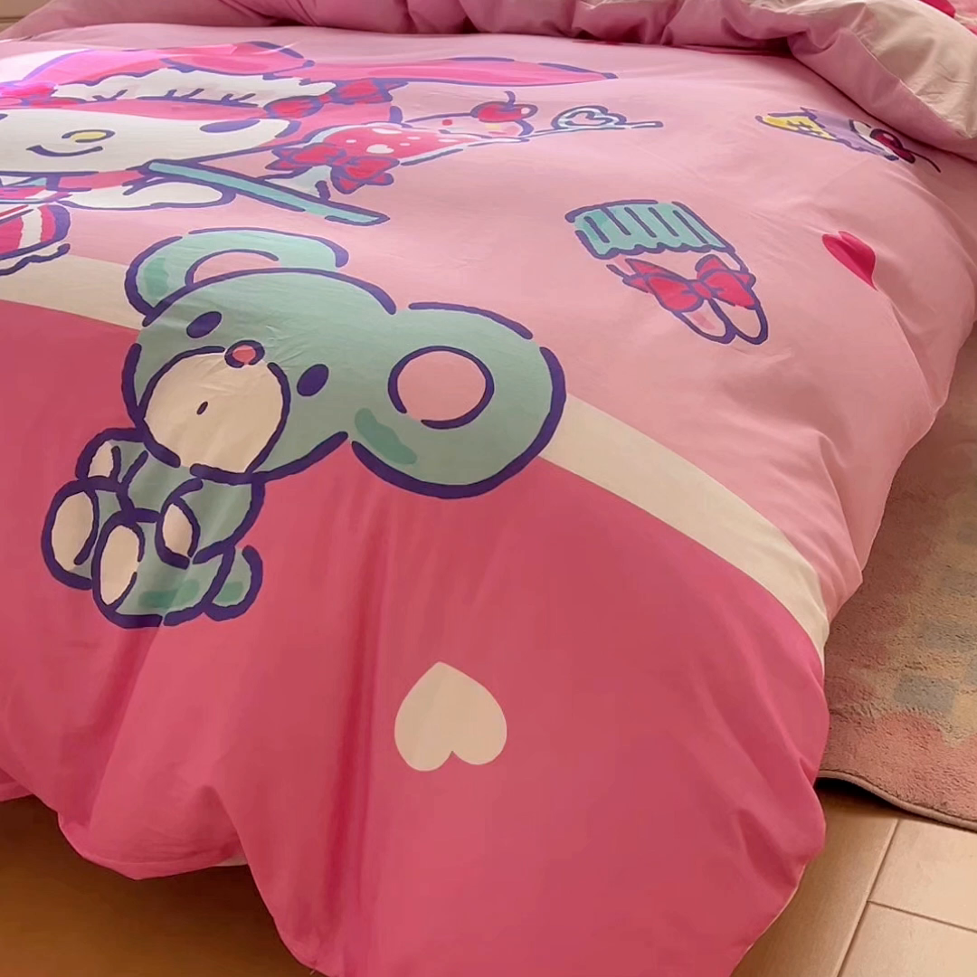 91家纺网 家纺一手货源 找家纺 浩诚 2026新款专版三丽鸥hellokitty库洛米正版授权大版全棉纯棉四件套 打工美乐蒂