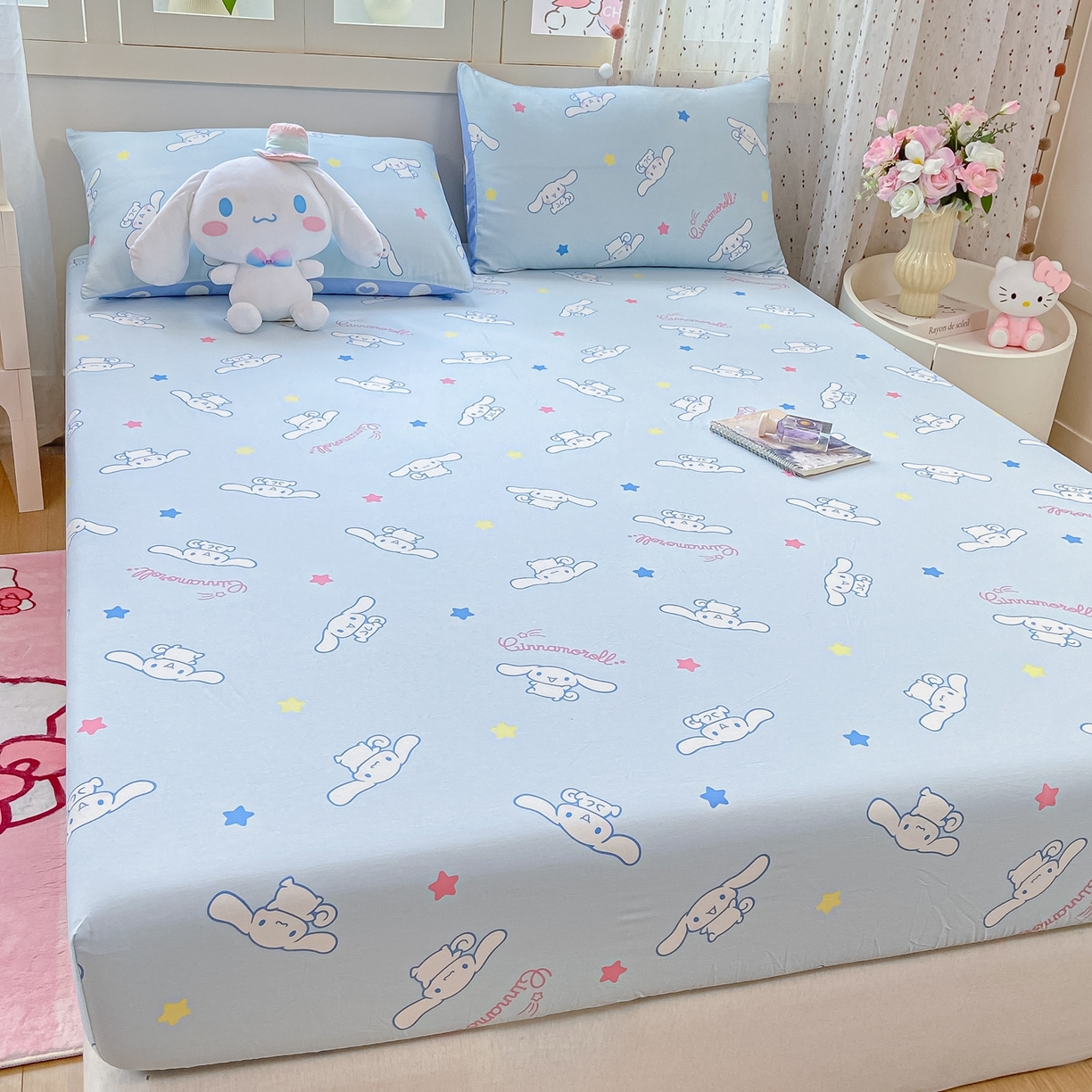 91家纺网 家纺一手货源 找家纺 博雅 2026新款三丽鸥全棉小版印花床笠 满版玉桂狗