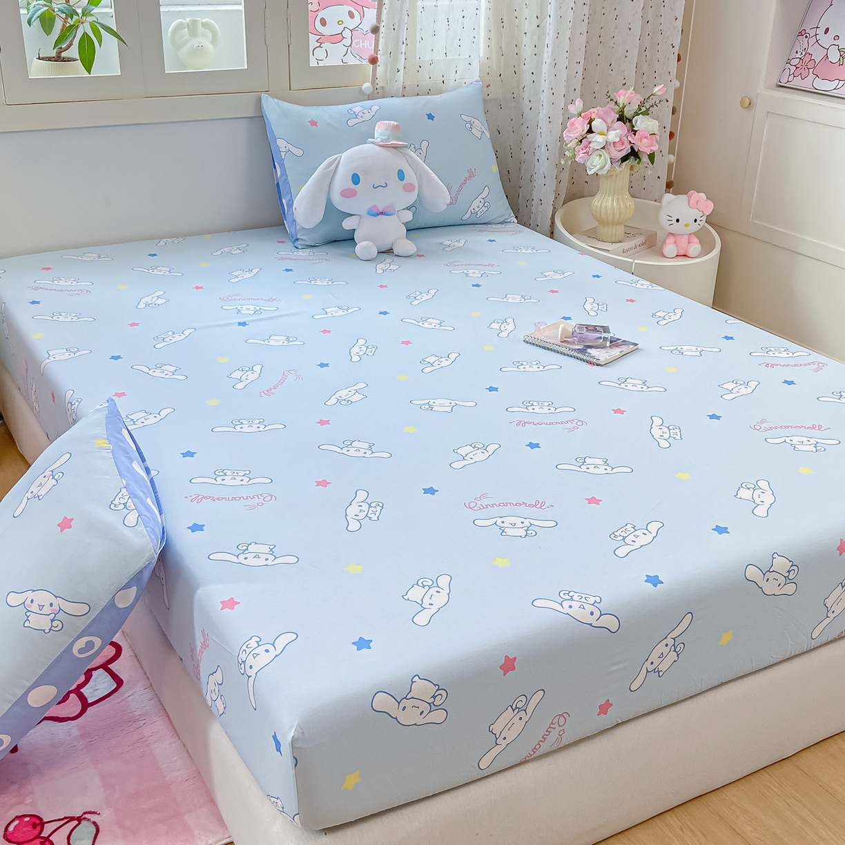 91家纺网 家纺一手货源 找家纺 博雅 2026新款三丽鸥全棉小版印花床笠 满版玉桂狗