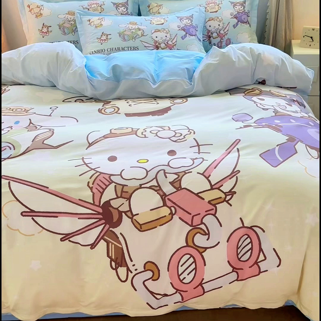 91家纺网 家纺一手货源 找家纺 浩诚 2026新款专版三丽鸥hellokitty库洛米正版授权大版全棉纯棉四件套 飞行员