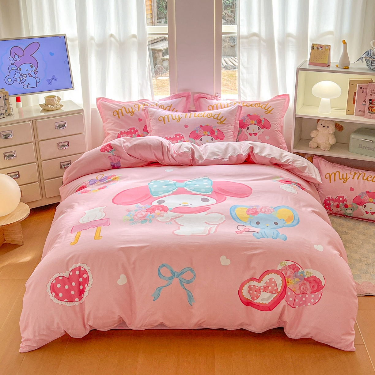 浩诚 2026新款专版三丽鸥hellokitty库洛米正版授权大版全棉纯棉四件套 花花美乐蒂