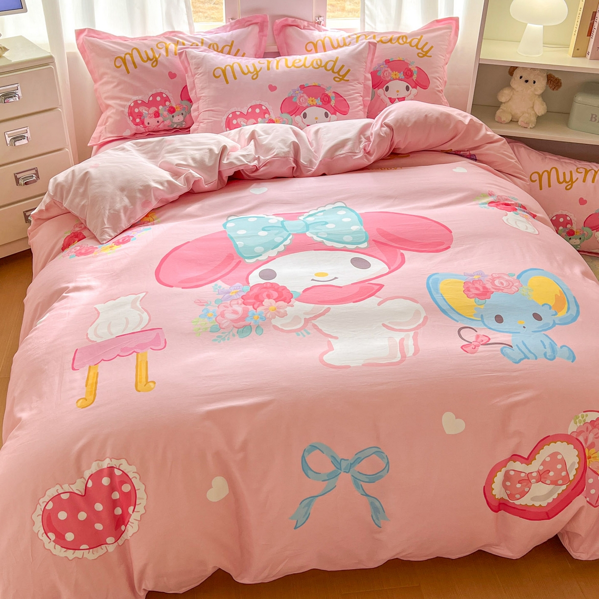91家纺网 家纺一手货源 找家纺 浩诚 2026新款专版三丽鸥hellokitty库洛米正版授权大版全棉纯棉四件套 花花美乐蒂