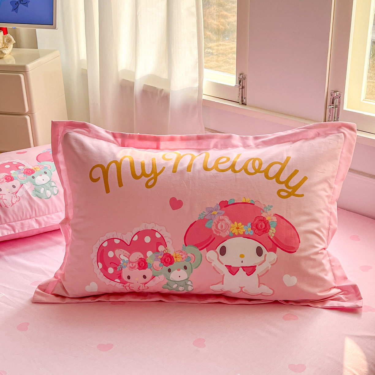 91家纺网 家纺一手货源 找家纺 浩诚 2026新款专版三丽鸥hellokitty库洛米正版授权大版全棉纯棉四件套 花花美乐蒂