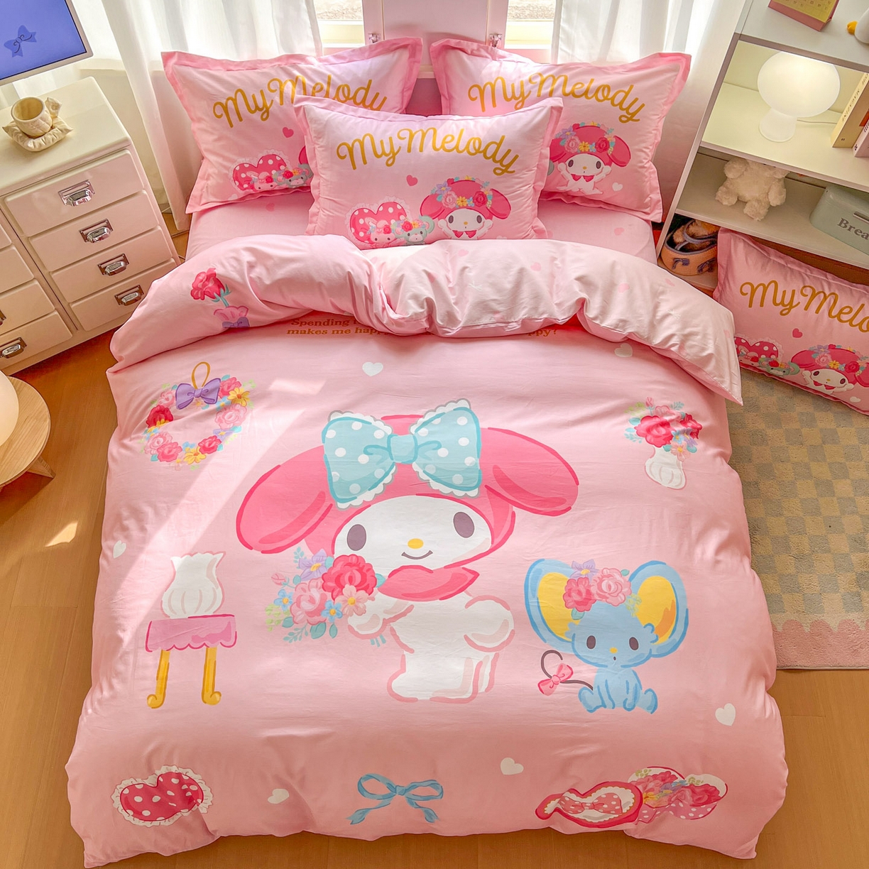 91家纺网 家纺一手货源 找家纺 浩诚 2026新款专版三丽鸥hellokitty库洛米正版授权大版全棉纯棉四件套 花花美乐蒂