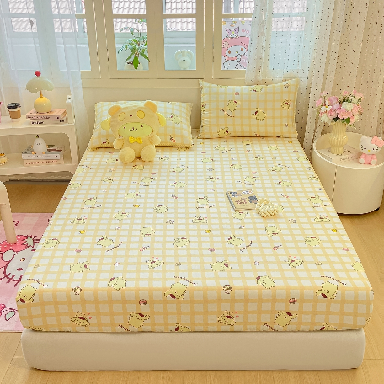 博雅 2026新款三丽鸥全棉小版印花床笠 美食布丁狗