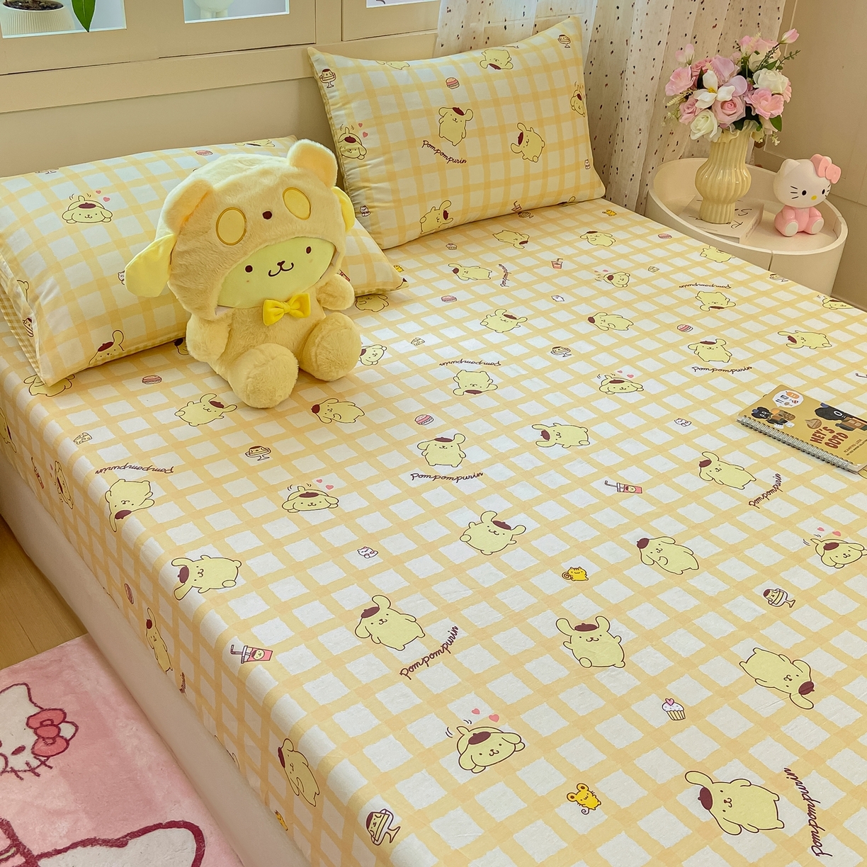 91家纺网 家纺一手货源 找家纺 博雅 2026新款三丽鸥全棉小版印花床笠 美食布丁狗