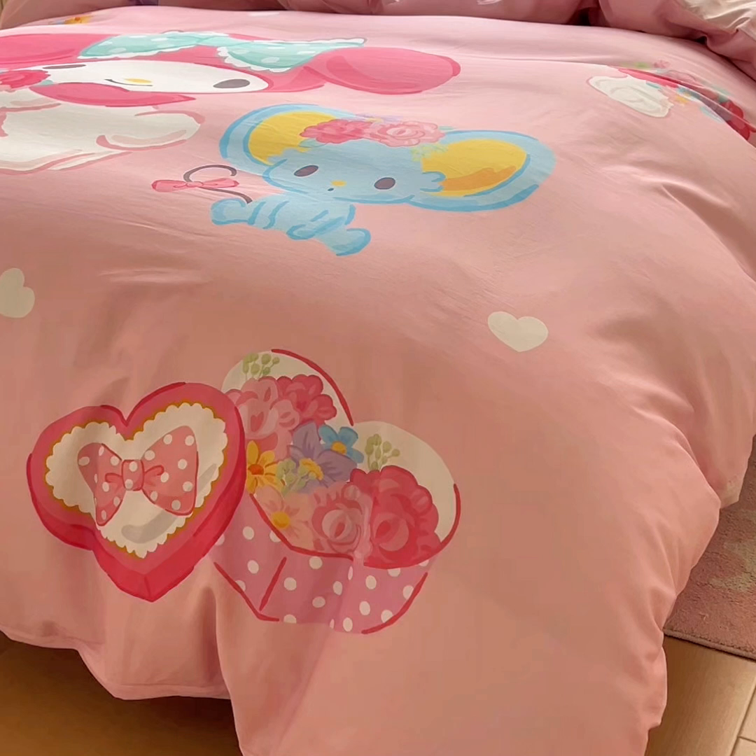 91家纺网 家纺一手货源 找家纺 浩诚 2026新款专版三丽鸥hellokitty库洛米正版授权大版全棉纯棉四件套 花花美乐蒂