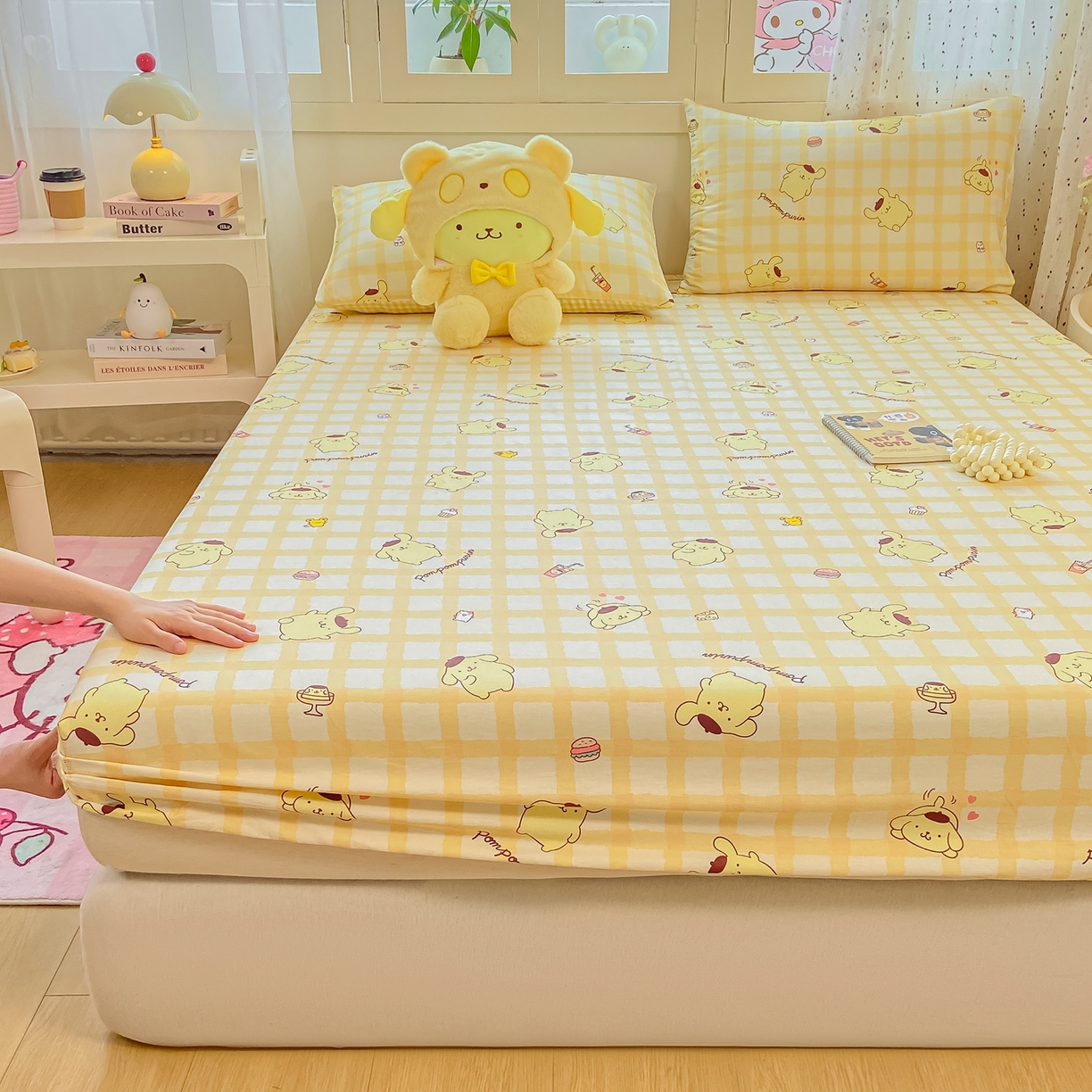 91家纺网 家纺一手货源 找家纺 博雅 2026新款三丽鸥全棉小版印花床笠 美食布丁狗