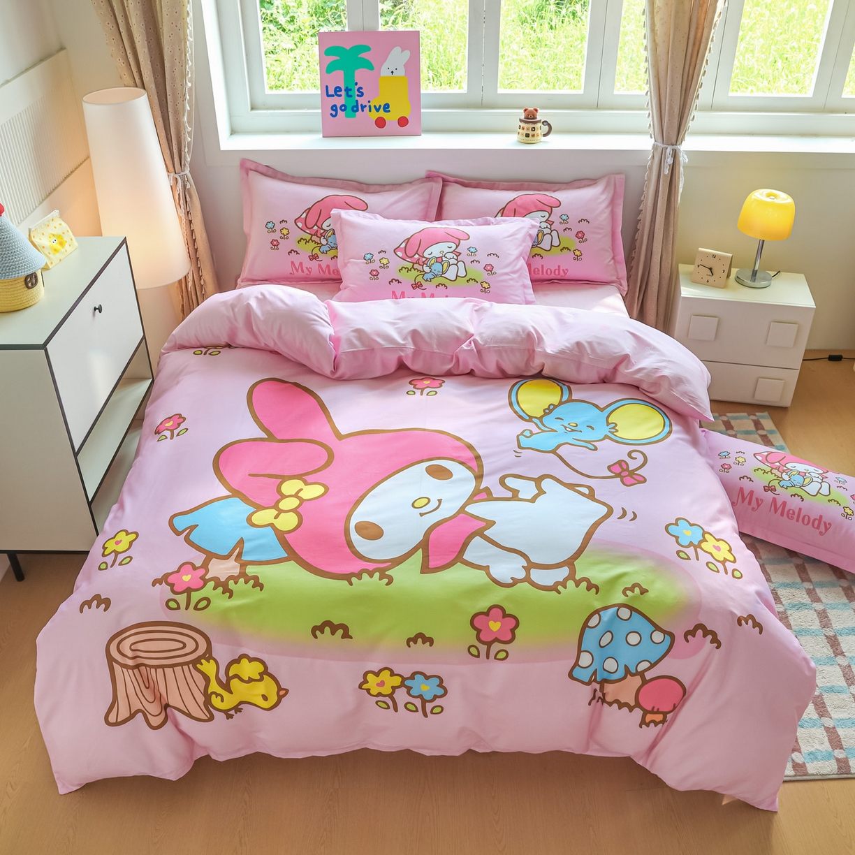 浩诚 2026新款专版三丽鸥hellokitty库洛米正版授权大版全棉纯棉四件套 花园派对