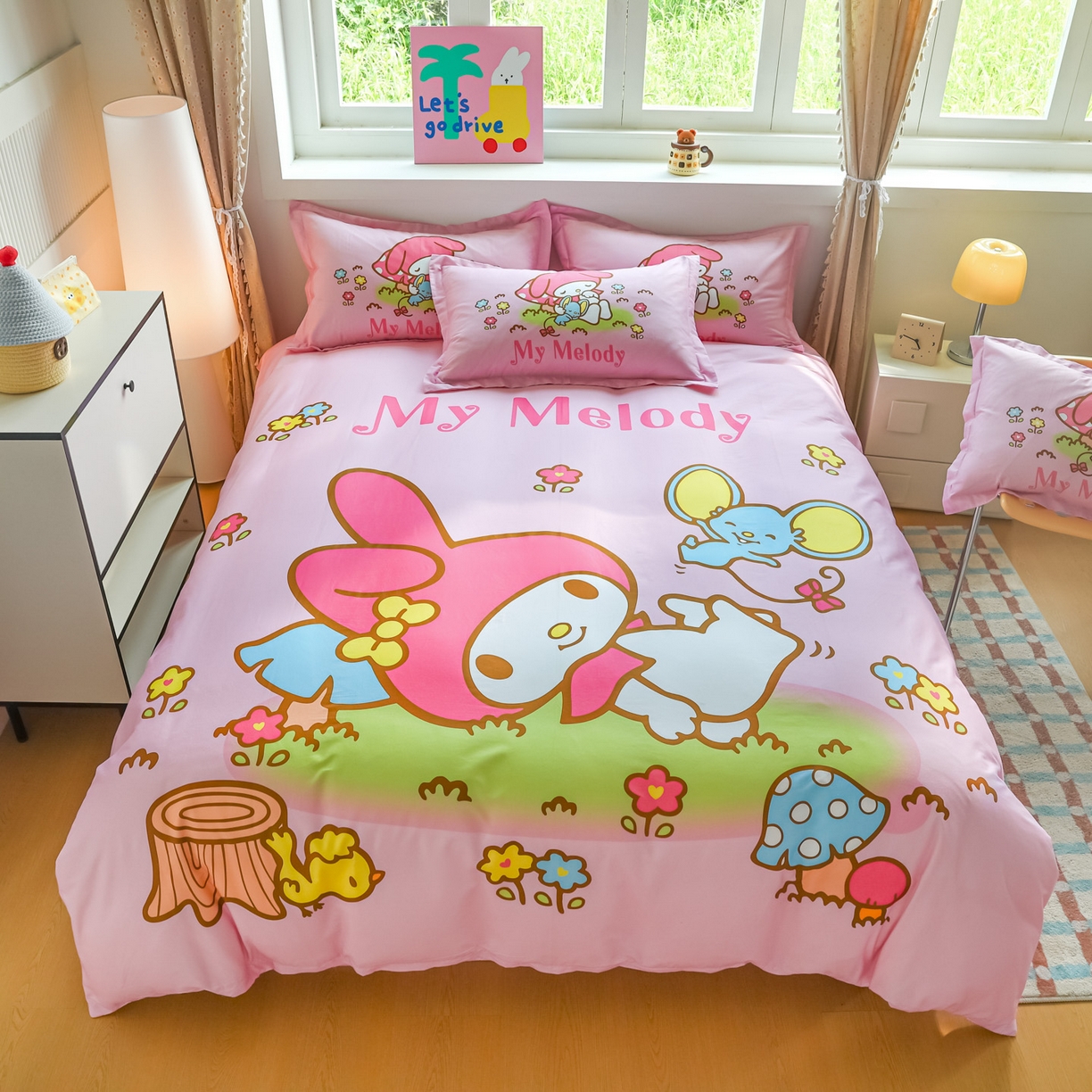 91家纺网 家纺一手货源 找家纺 浩诚 2026新款专版三丽鸥hellokitty库洛米正版授权大版全棉纯棉四件套 花园派对