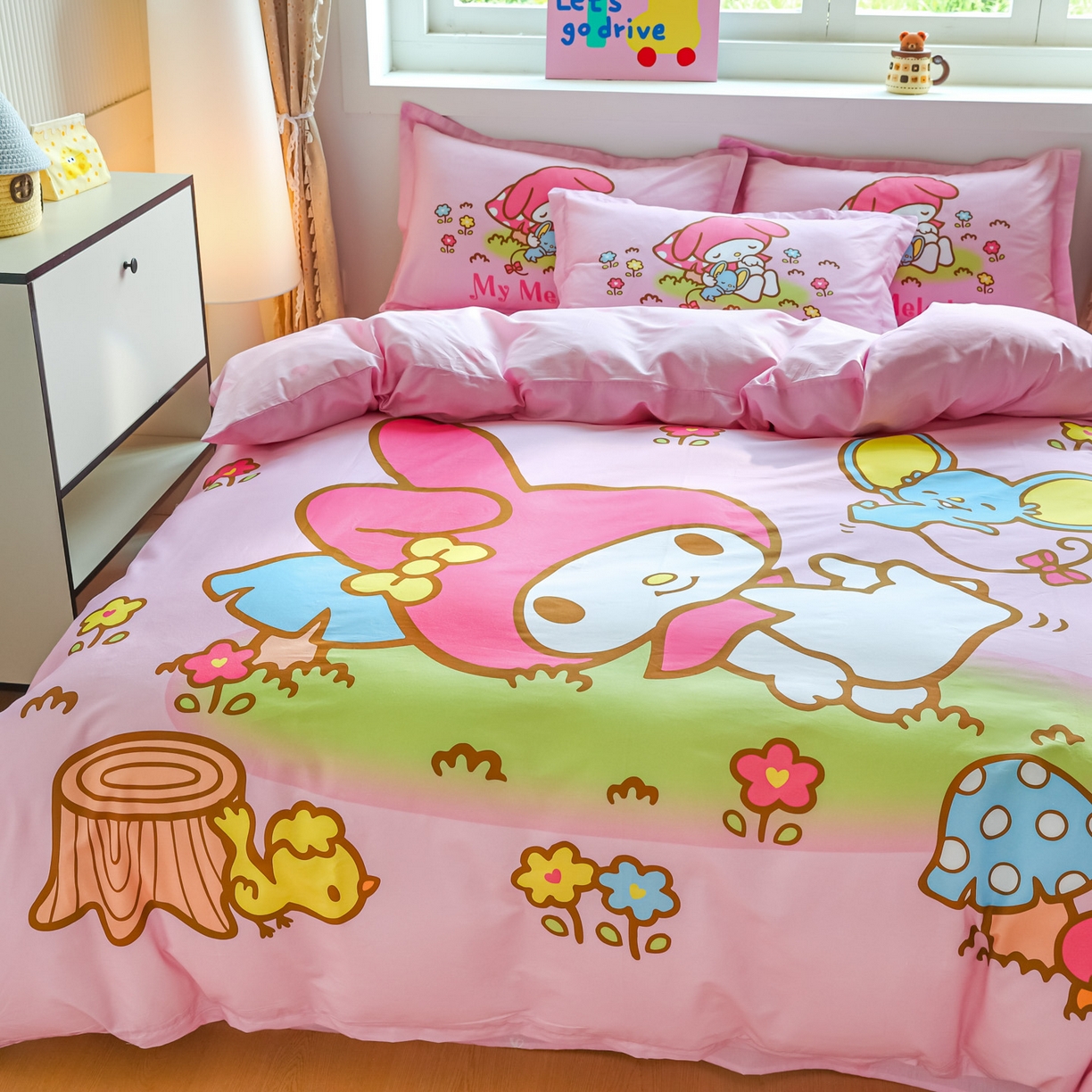 91家纺网 家纺一手货源 找家纺 浩诚 2026新款专版三丽鸥hellokitty库洛米正版授权大版全棉纯棉四件套 花园派对