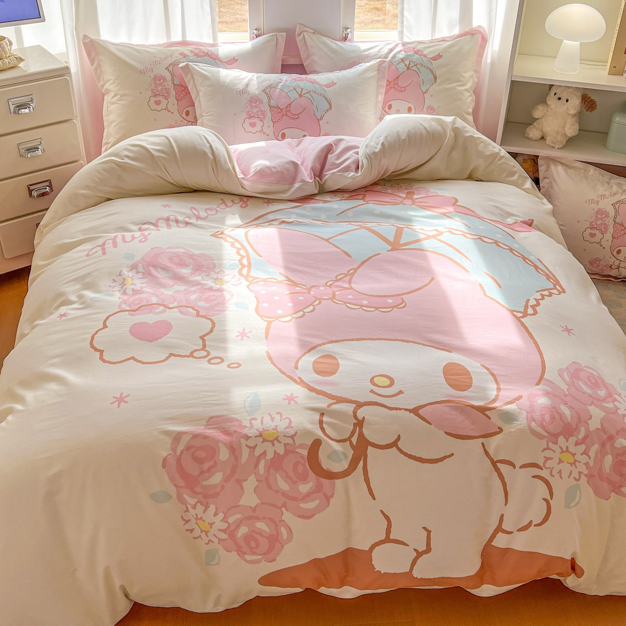 91家纺网 家纺一手货源 找家纺 浩诚 2026新款专版三丽鸥hellokitty库洛米正版授权大版全棉纯棉四件套 浪漫美乐蒂