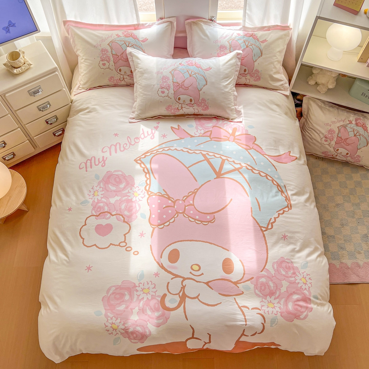 91家纺网 家纺一手货源 找家纺 浩诚 2026新款专版三丽鸥hellokitty库洛米正版授权大版全棉纯棉四件套 浪漫美乐蒂