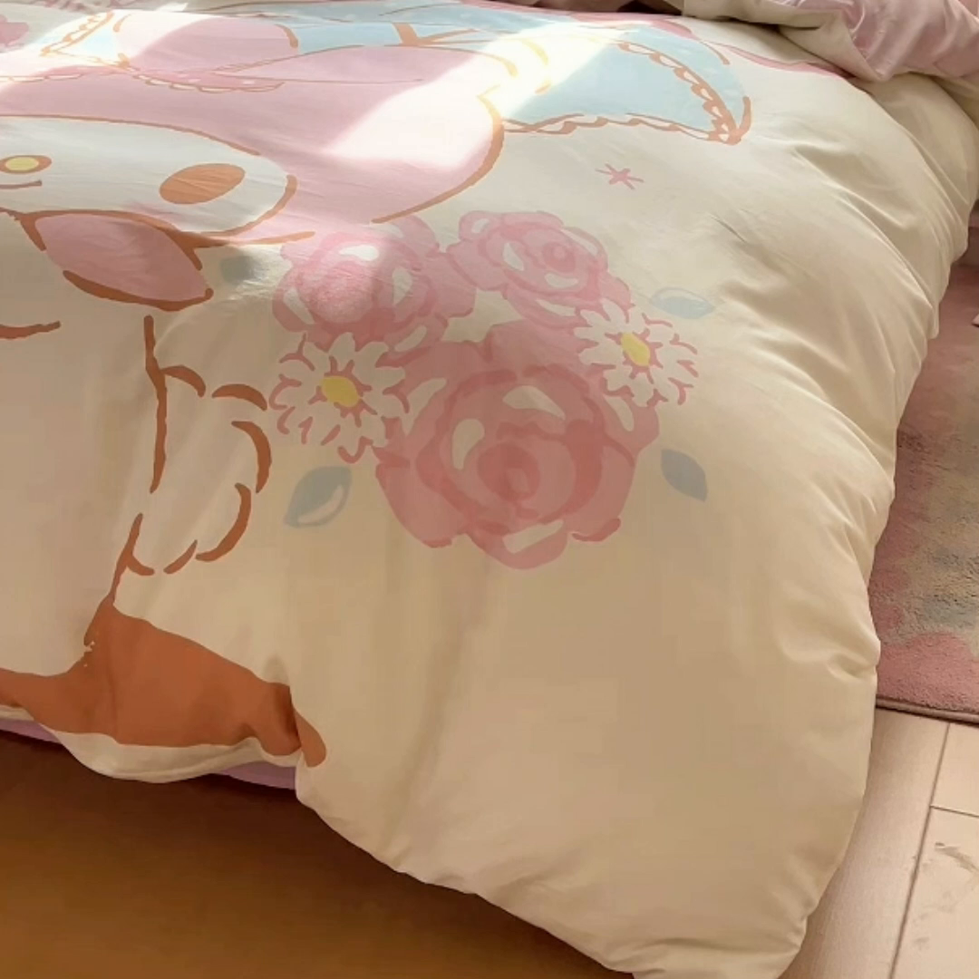 91家纺网 家纺一手货源 找家纺 浩诚 2026新款专版三丽鸥hellokitty库洛米正版授权大版全棉纯棉四件套 浪漫美乐蒂