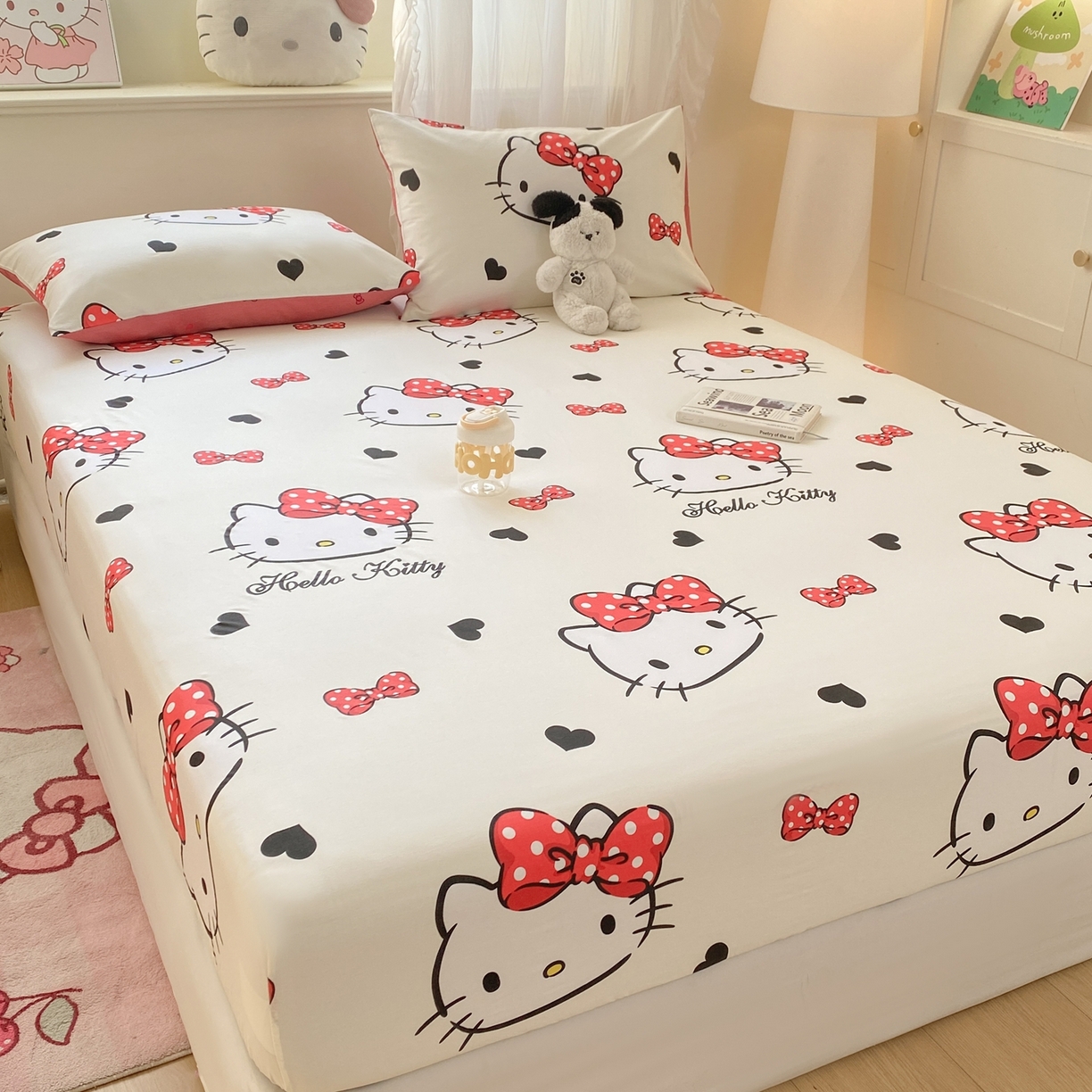 91家纺网 家纺一手货源 找家纺 博雅 2026新款三丽鸥全棉小版印花床笠 奶白kt