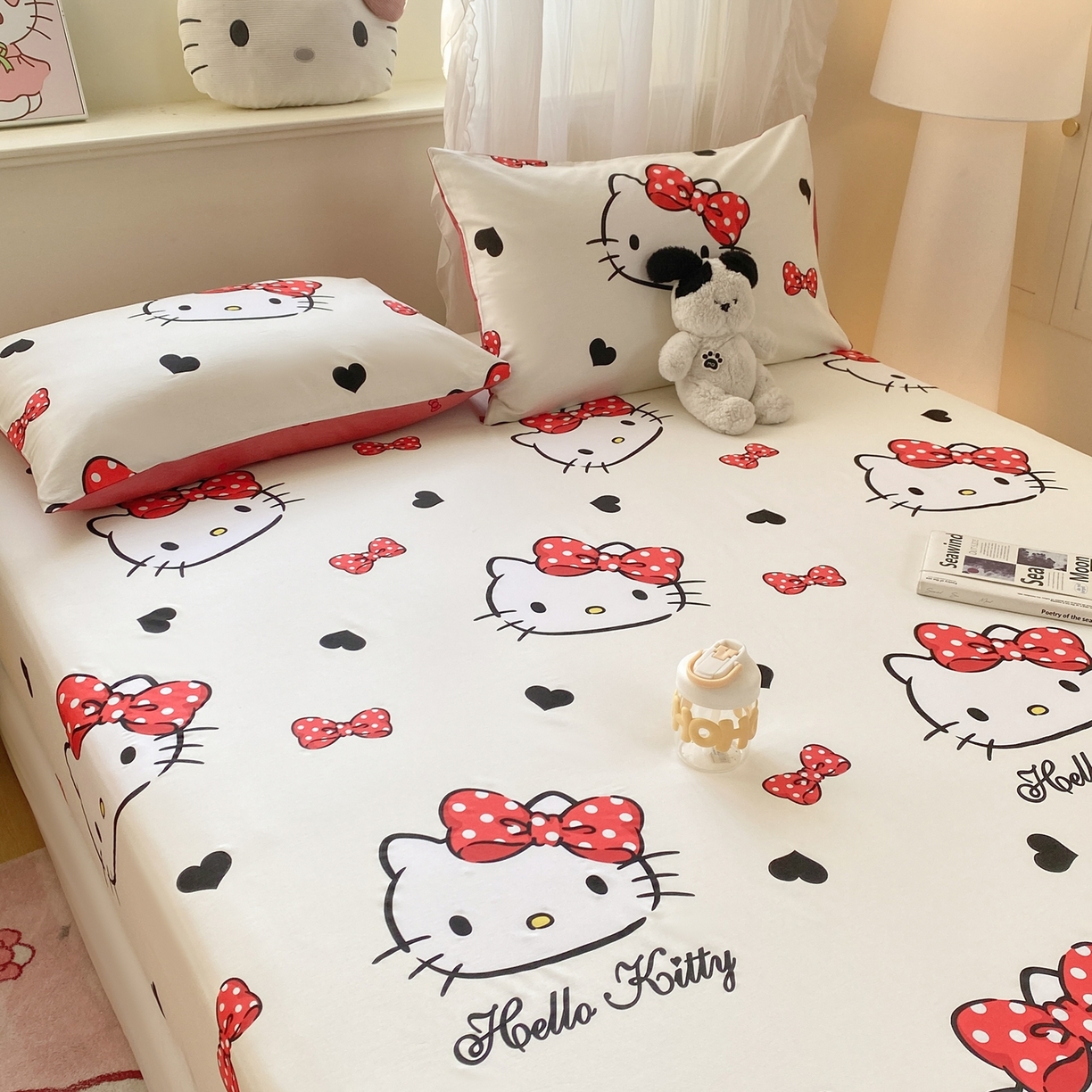 91家纺网 家纺一手货源 找家纺 博雅 2026新款三丽鸥全棉小版印花床笠 奶白kt