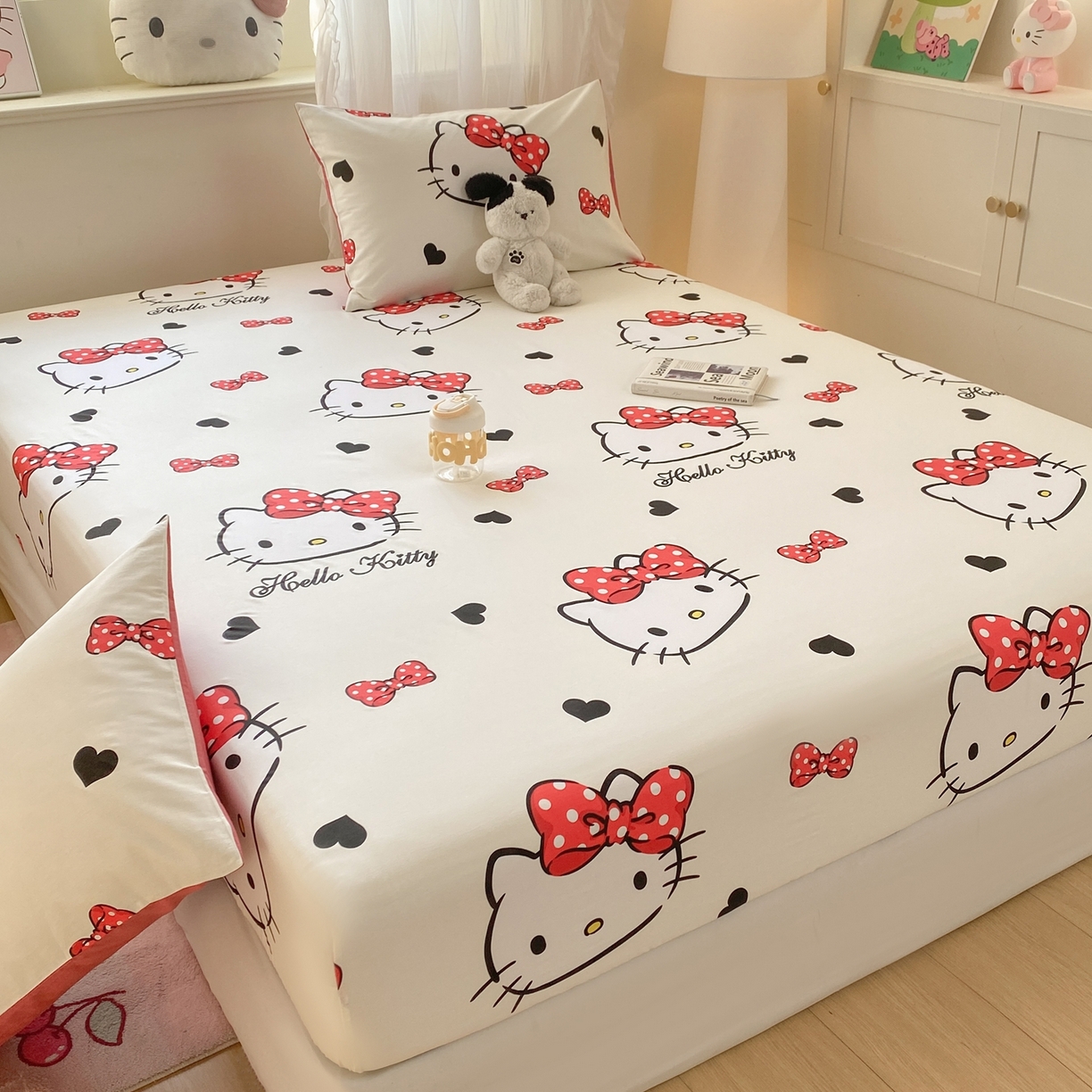 91家纺网 家纺一手货源 找家纺 博雅 2026新款三丽鸥全棉小版印花床笠 奶白kt