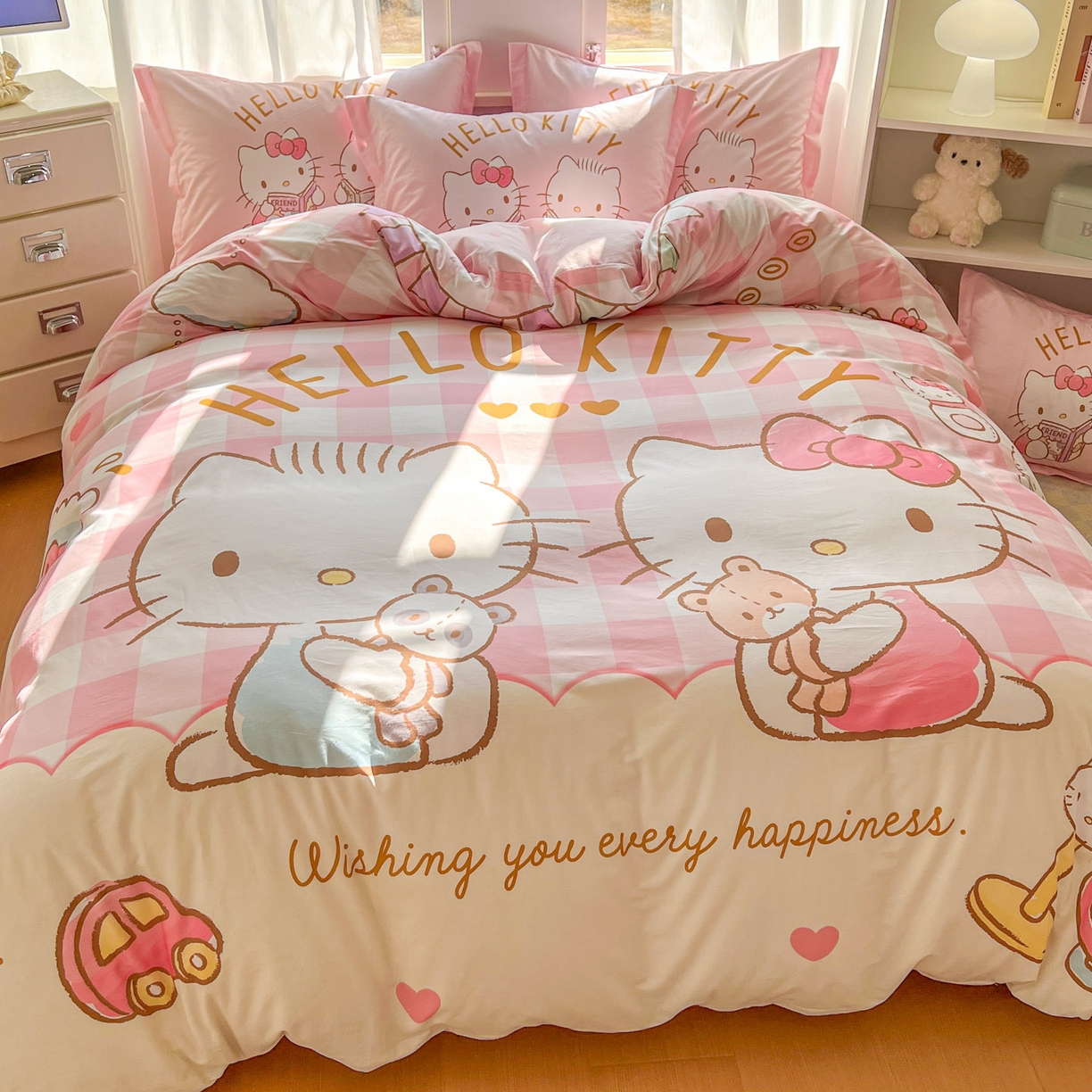 91家纺网 家纺一手货源 找家纺 浩诚 2026新款专版三丽鸥hellokitty库洛米正版授权大版全棉纯棉四件套 美美KT