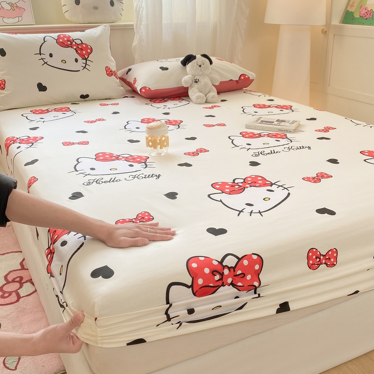 91家纺网 家纺一手货源 找家纺 博雅 2026新款三丽鸥全棉小版印花床笠 奶白kt