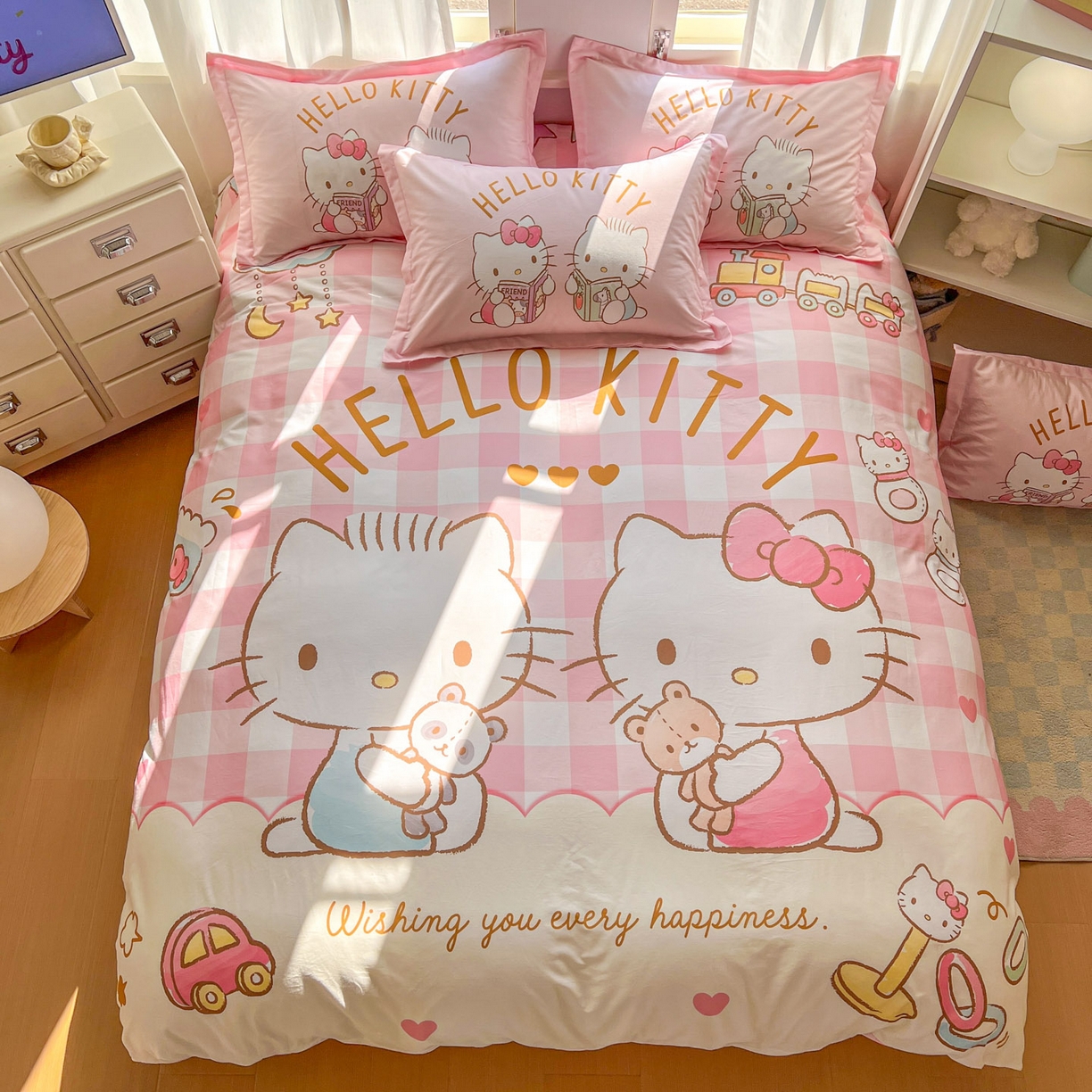 91家纺网 家纺一手货源 找家纺 浩诚 2026新款专版三丽鸥hellokitty库洛米正版授权大版全棉纯棉四件套 美美KT