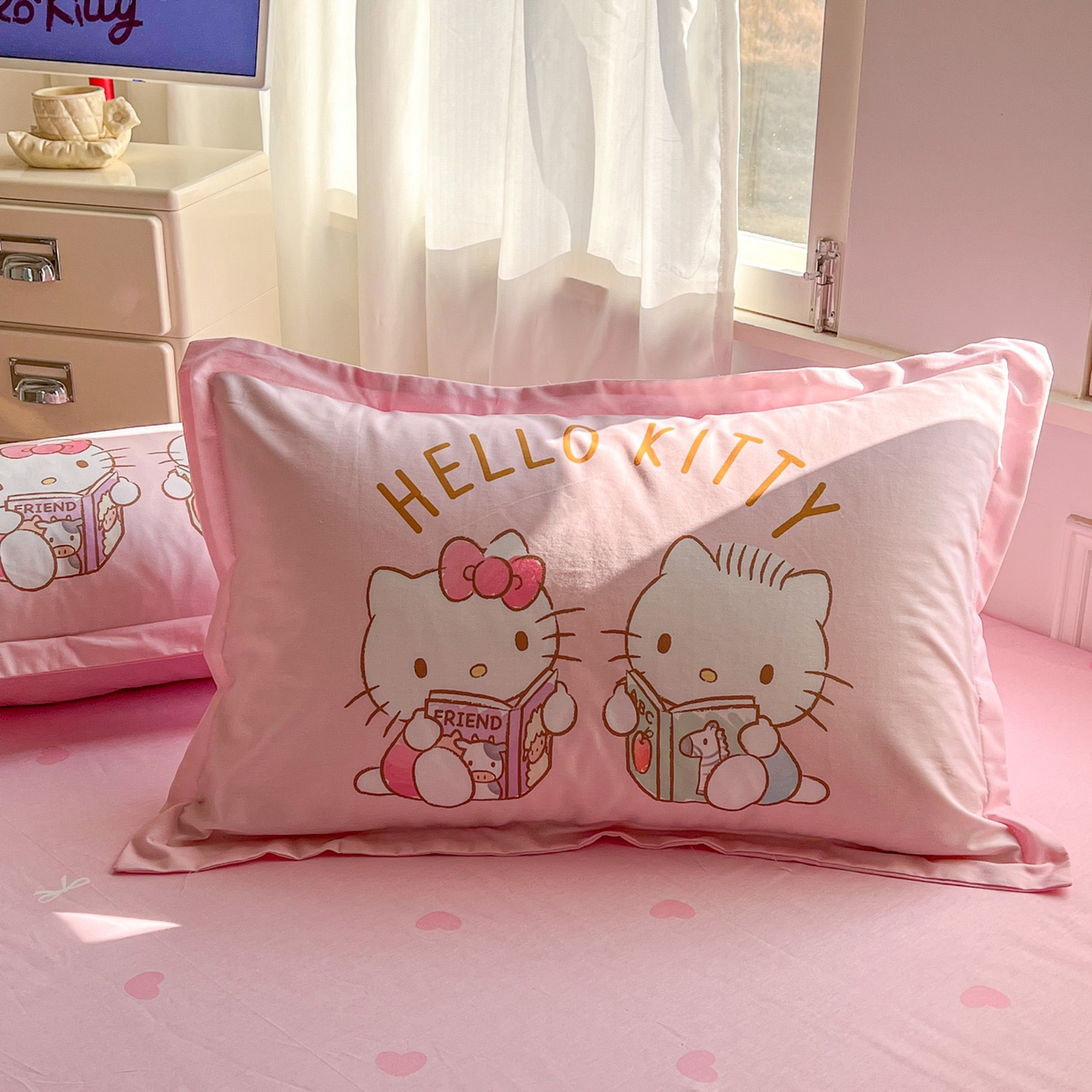 91家纺网 家纺一手货源 找家纺 浩诚 2026新款专版三丽鸥hellokitty库洛米正版授权大版全棉纯棉四件套 美美KT