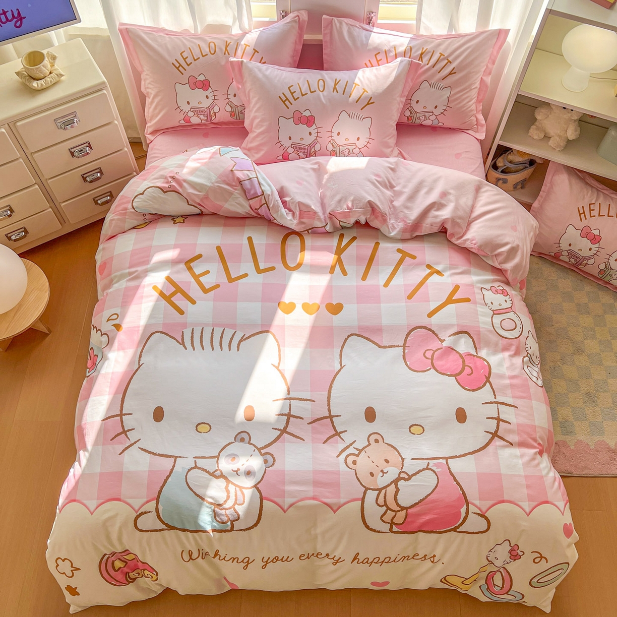 91家纺网 家纺一手货源 找家纺 浩诚 2026新款专版三丽鸥hellokitty库洛米正版授权大版全棉纯棉四件套 美美KT