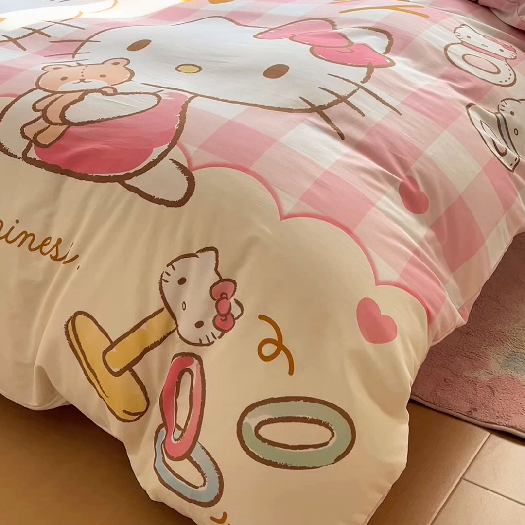 91家纺网 家纺一手货源 找家纺 浩诚 2026新款专版三丽鸥hellokitty库洛米正版授权大版全棉纯棉四件套 美美KT