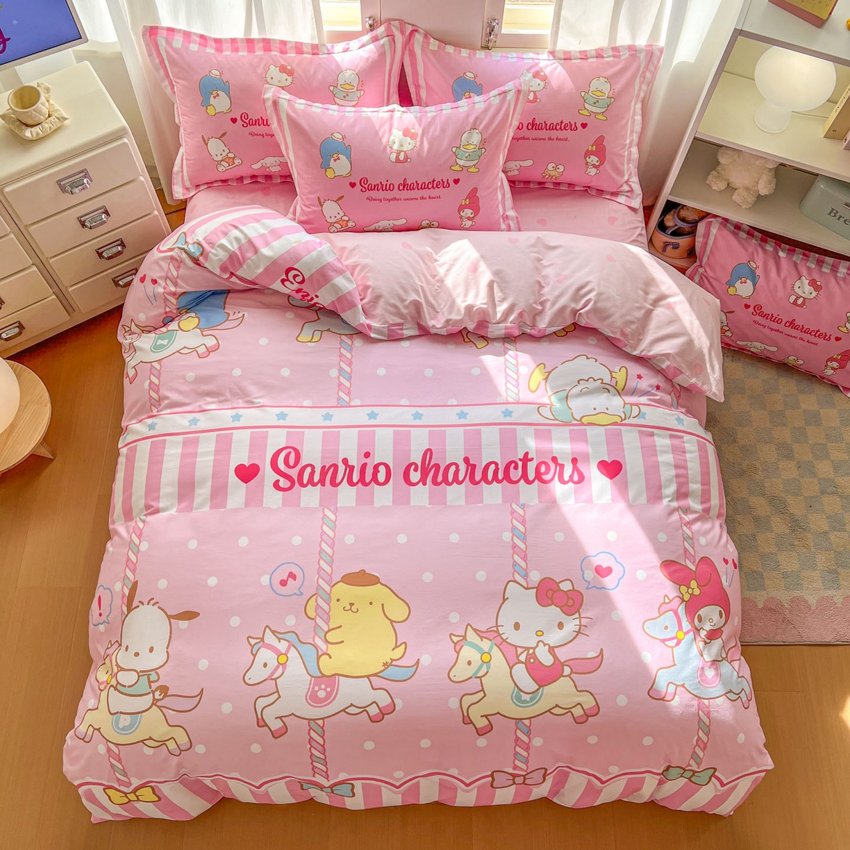 91家纺网 家纺一手货源 找家纺 浩诚 2026新款专版三丽鸥hellokitty库洛米正版授权大版全棉纯棉四件套 三丽鸥家族