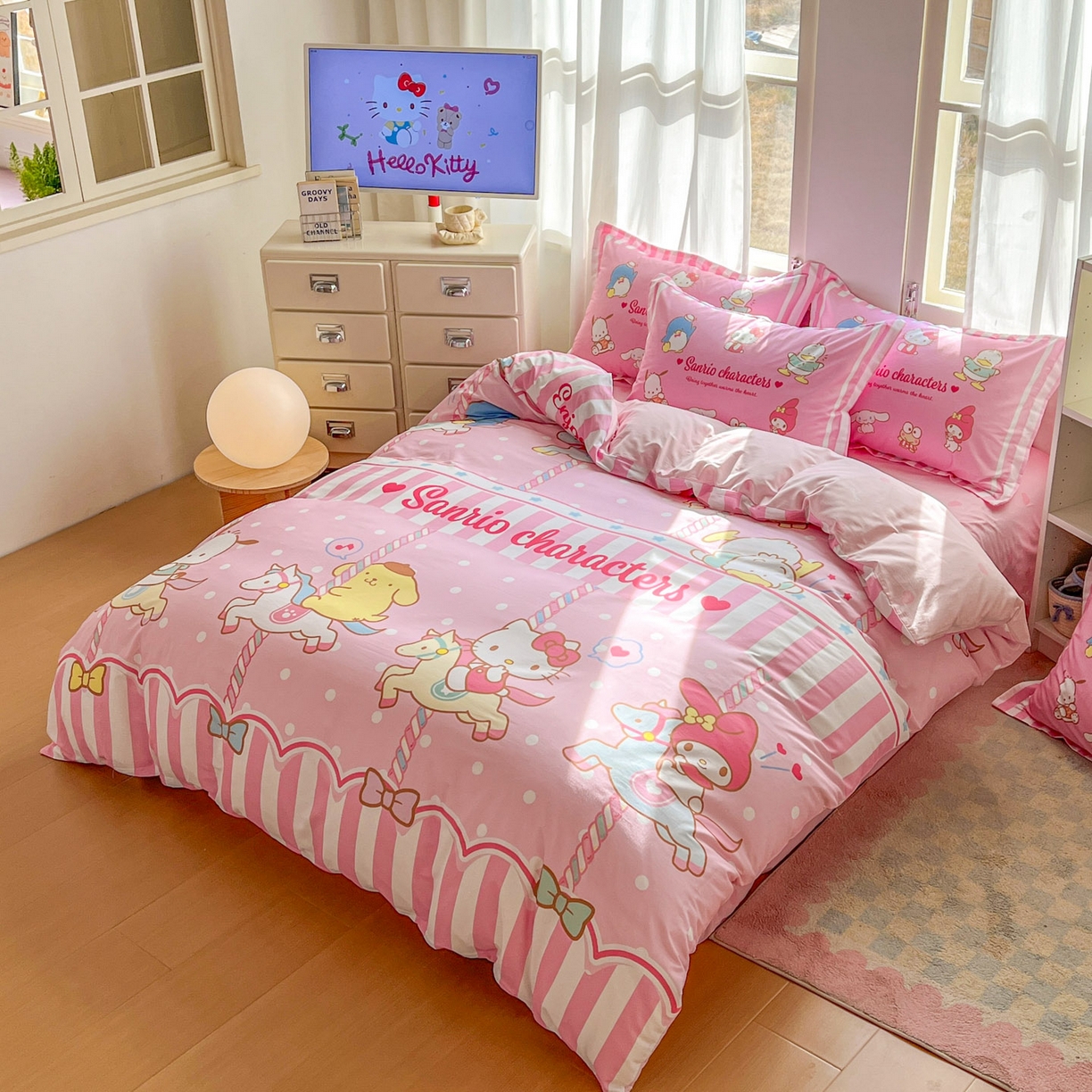 91家纺网 家纺一手货源 找家纺 浩诚 2026新款专版三丽鸥hellokitty库洛米正版授权大版全棉纯棉四件套 三丽鸥家族