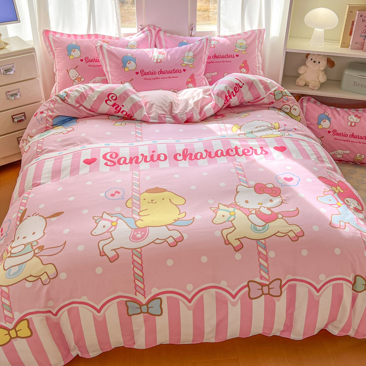 91家纺网 家纺一手货源 找家纺 浩诚 2026新款专版三丽鸥hellokitty库洛米正版授权大版全棉纯棉四件套 三丽鸥家族