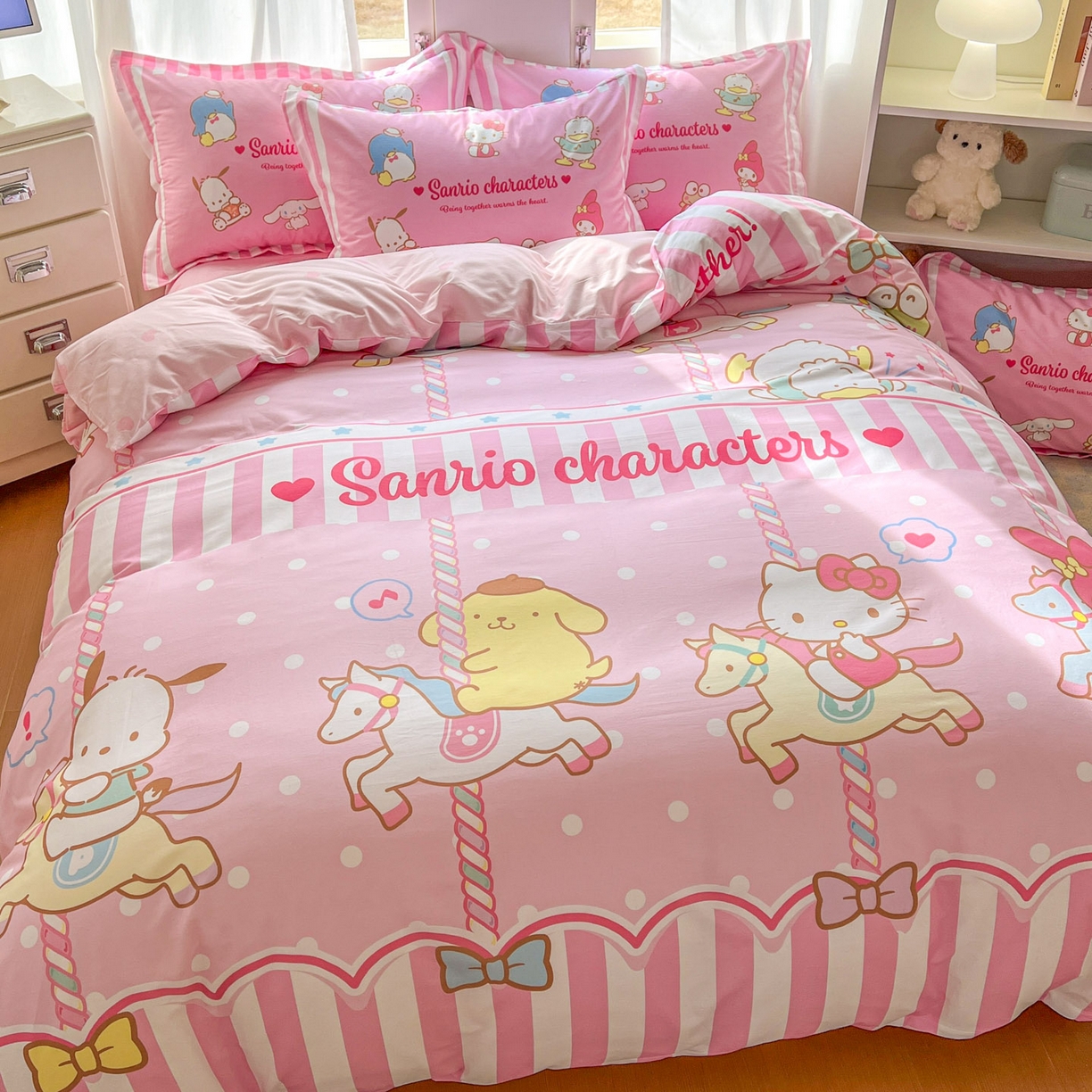 91家纺网 家纺一手货源 找家纺 浩诚 2026新款专版三丽鸥hellokitty库洛米正版授权大版全棉纯棉四件套 三丽鸥家族