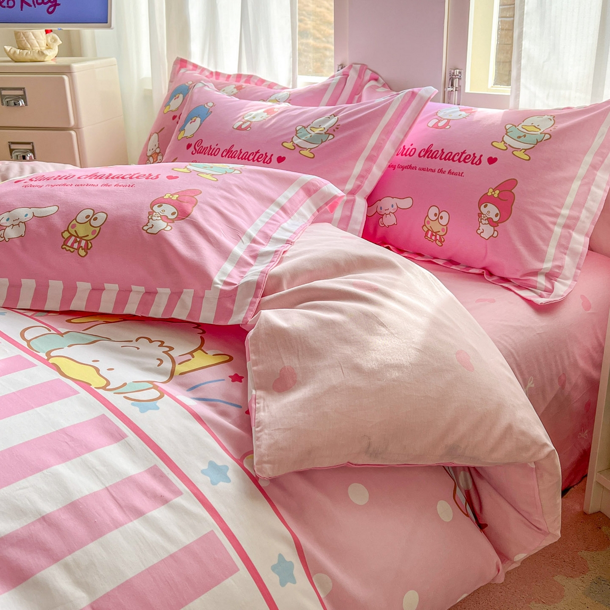 91家纺网 家纺一手货源 找家纺 浩诚 2026新款专版三丽鸥hellokitty库洛米正版授权大版全棉纯棉四件套 三丽鸥家族