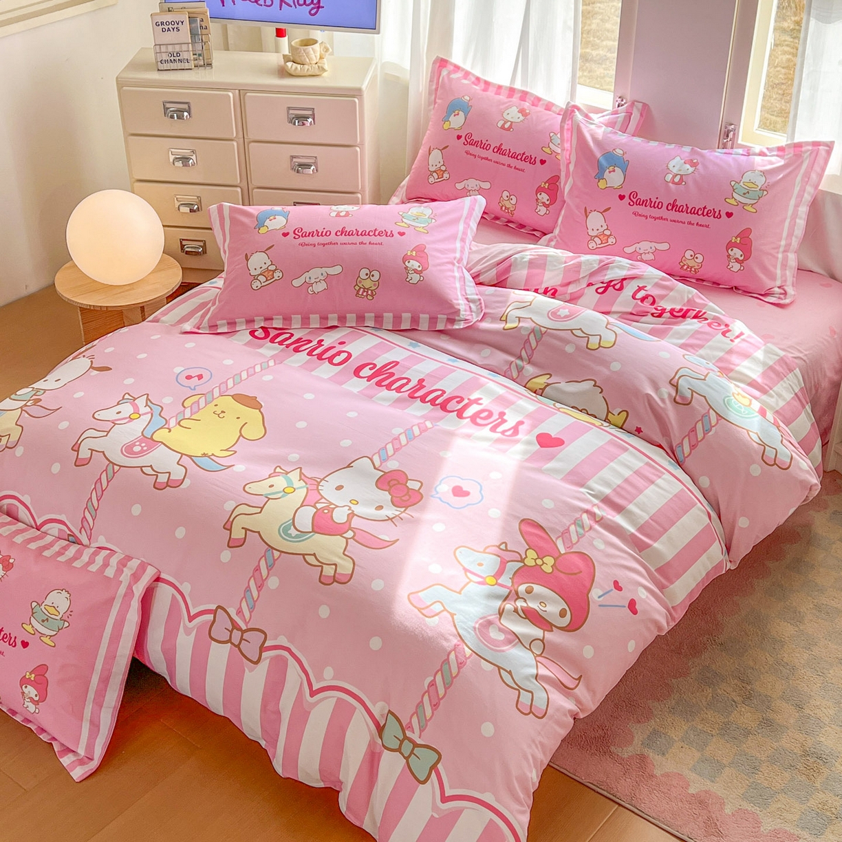 91家纺网 家纺一手货源 找家纺 浩诚 2026新款专版三丽鸥hellokitty库洛米正版授权大版全棉纯棉四件套 三丽鸥家族