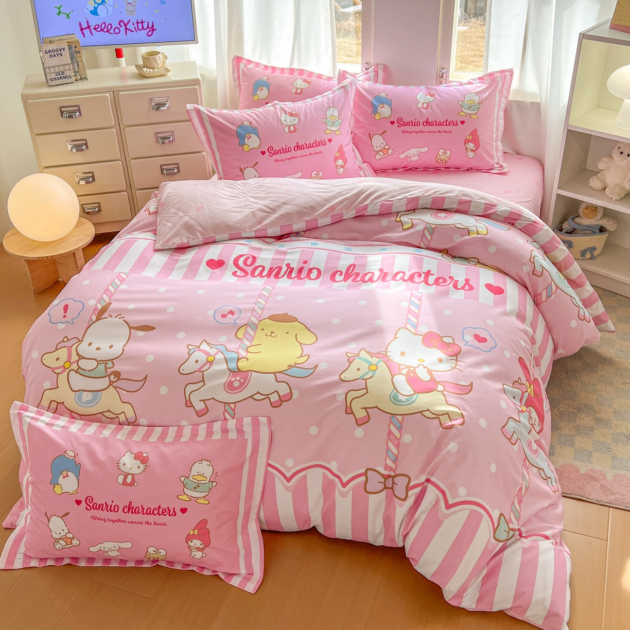 91家纺网 家纺一手货源 找家纺 浩诚 2026新款专版三丽鸥hellokitty库洛米正版授权大版全棉纯棉四件套 三丽鸥家族