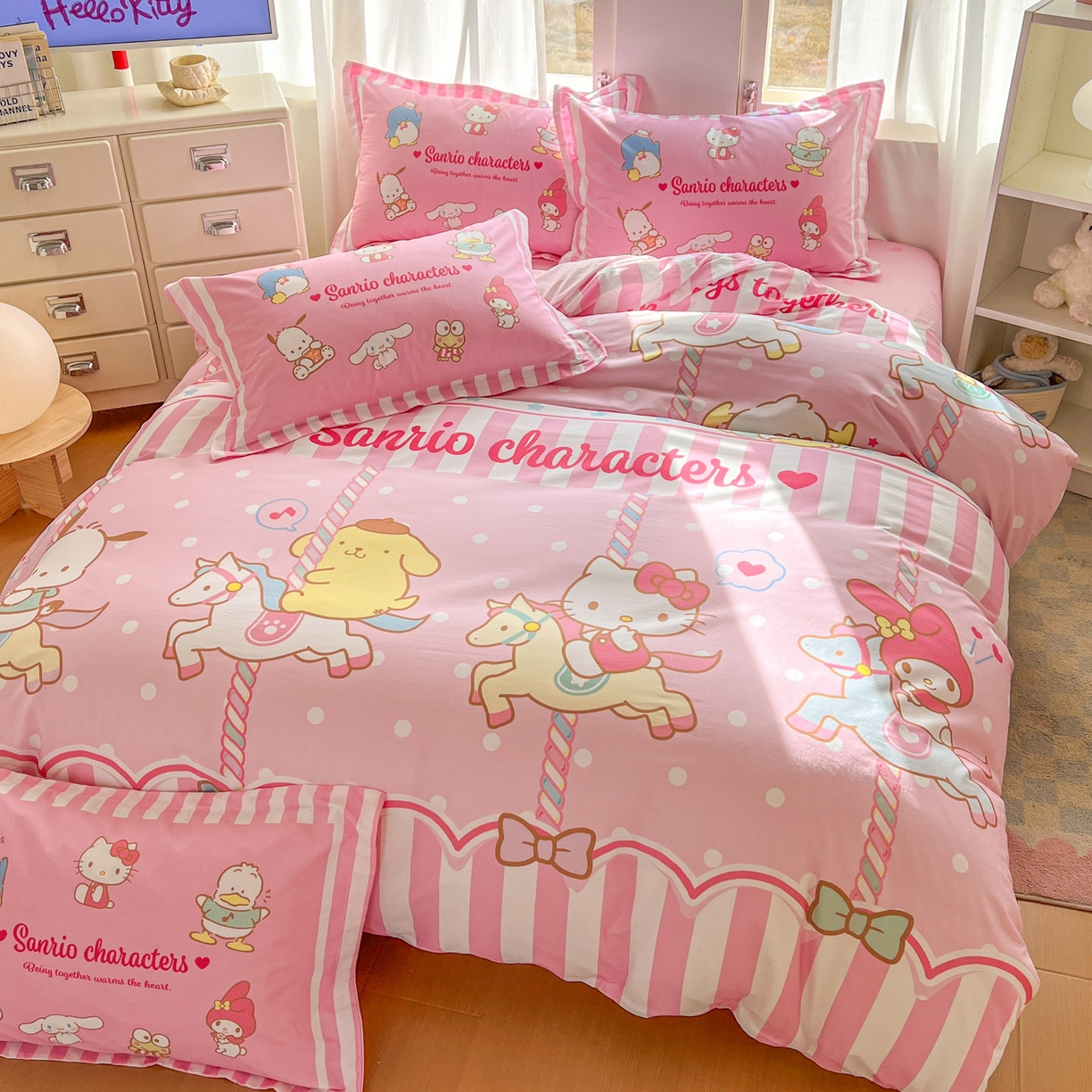 91家纺网 家纺一手货源 找家纺 浩诚 2026新款专版三丽鸥hellokitty库洛米正版授权大版全棉纯棉四件套 三丽鸥家族