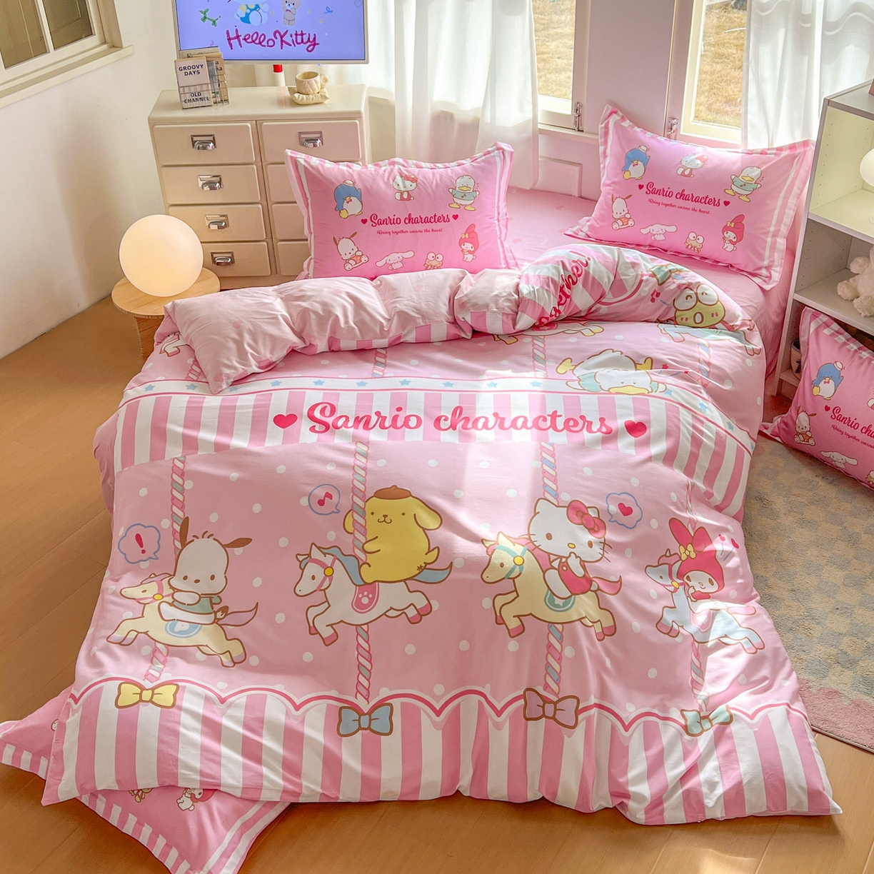 91家纺网 家纺一手货源 找家纺 浩诚 2026新款专版三丽鸥hellokitty库洛米正版授权大版全棉纯棉四件套 三丽鸥家族