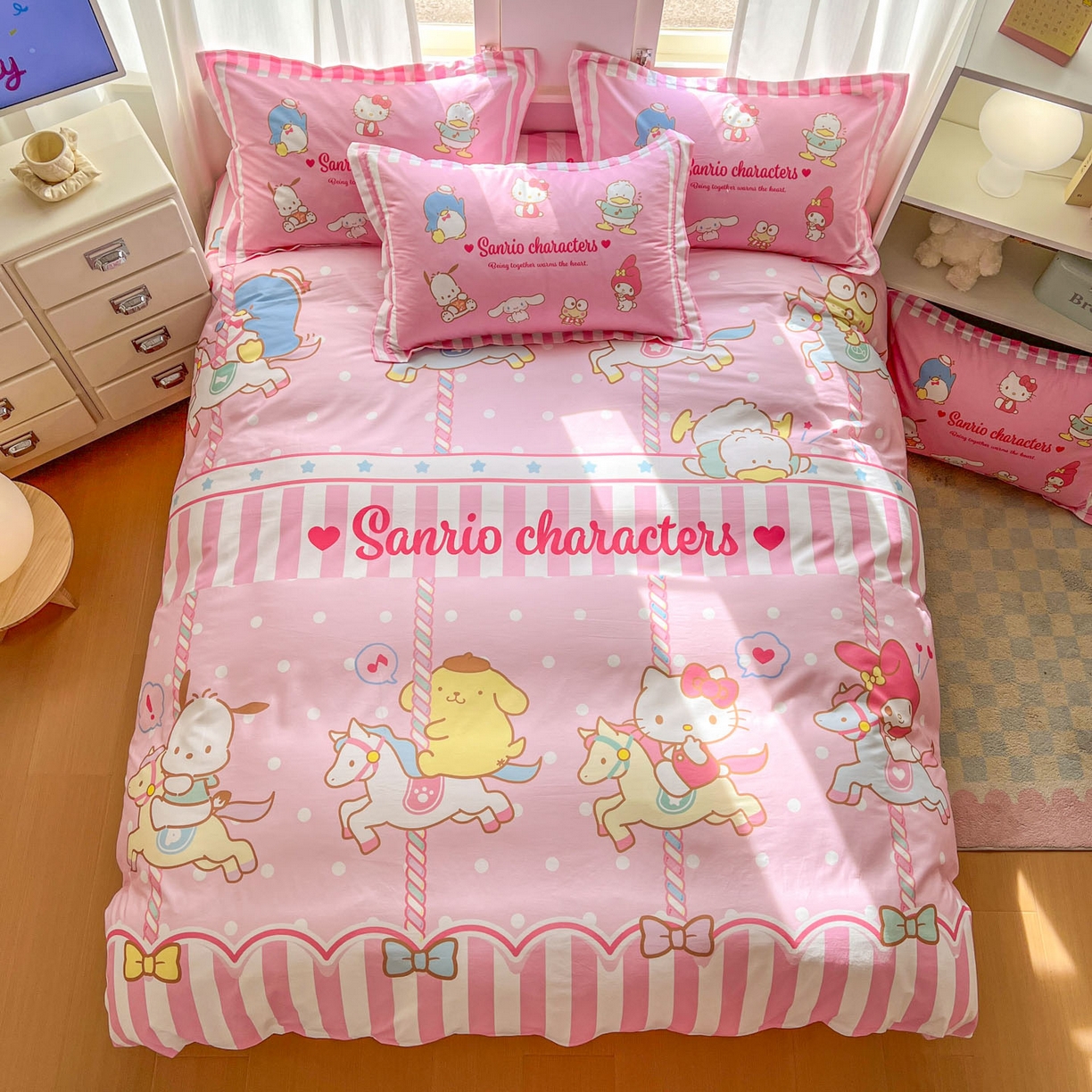 91家纺网 家纺一手货源 找家纺 浩诚 2026新款专版三丽鸥hellokitty库洛米正版授权大版全棉纯棉四件套 三丽鸥家族