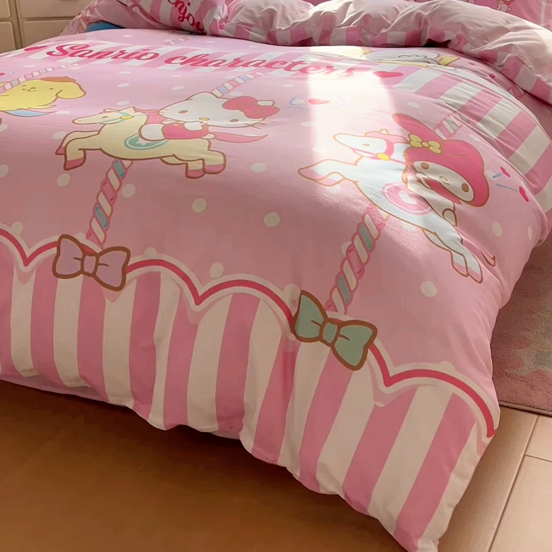 91家纺网 家纺一手货源 找家纺 浩诚 2026新款专版三丽鸥hellokitty库洛米正版授权大版全棉纯棉四件套 三丽鸥家族
