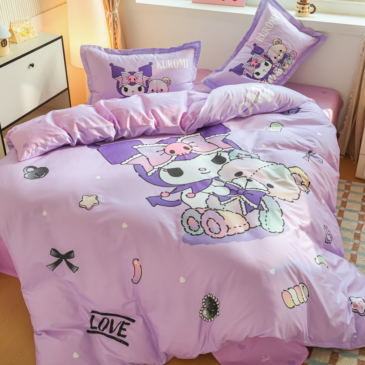 91家纺网 家纺一手货源 找家纺 浩诚 2026新款专版三丽鸥hellokitty库洛米正版授权大版全棉纯棉四件套 甜甜库洛米