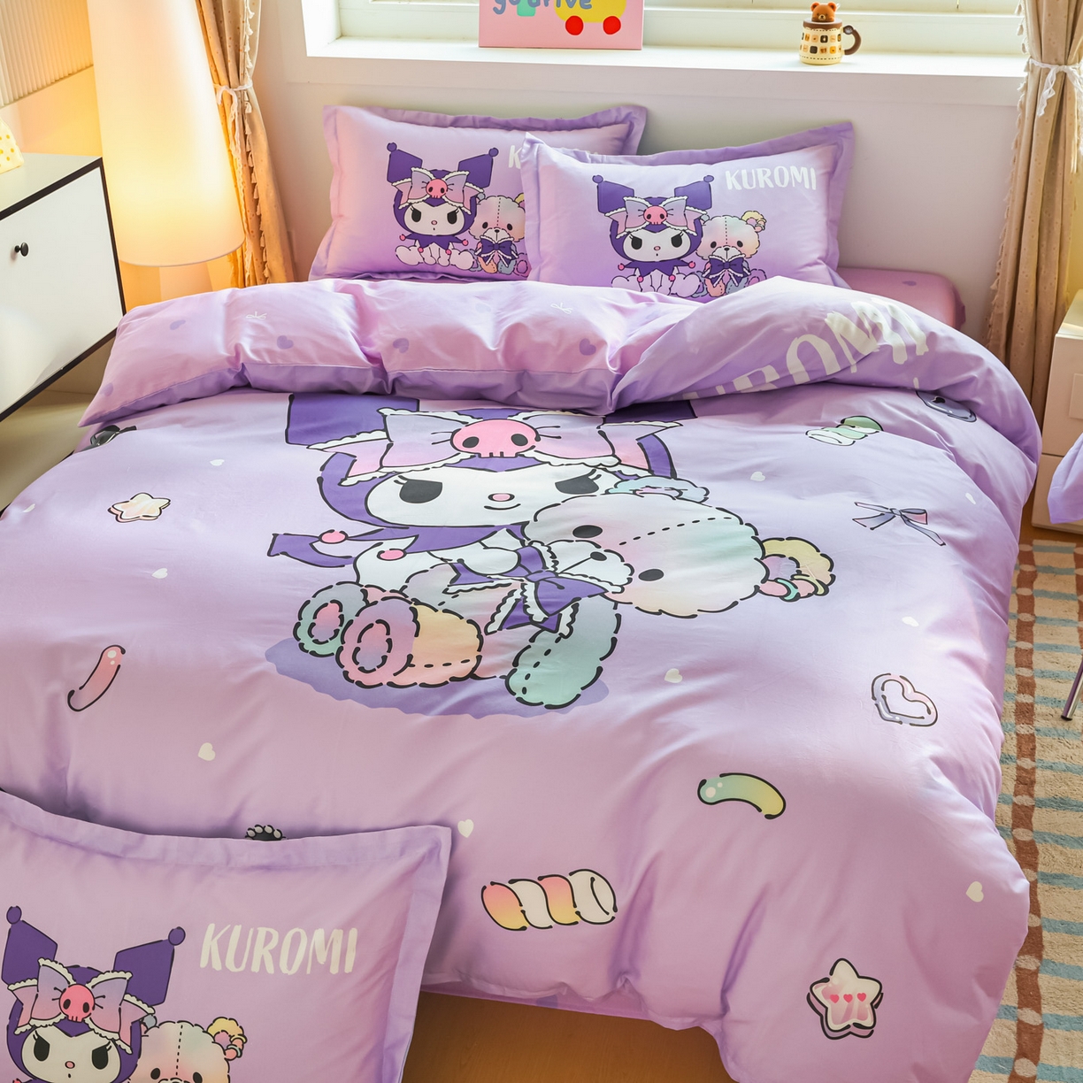 91家纺网 家纺一手货源 找家纺 浩诚 2026新款专版三丽鸥hellokitty库洛米正版授权大版全棉纯棉四件套 甜甜库洛米