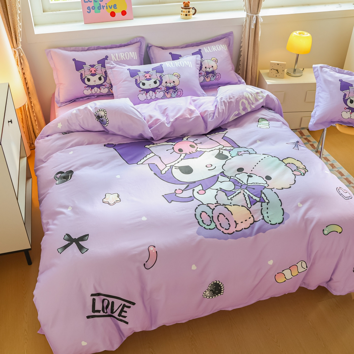 91家纺网 家纺一手货源 找家纺 浩诚 2026新款专版三丽鸥hellokitty库洛米正版授权大版全棉纯棉四件套 甜甜库洛米