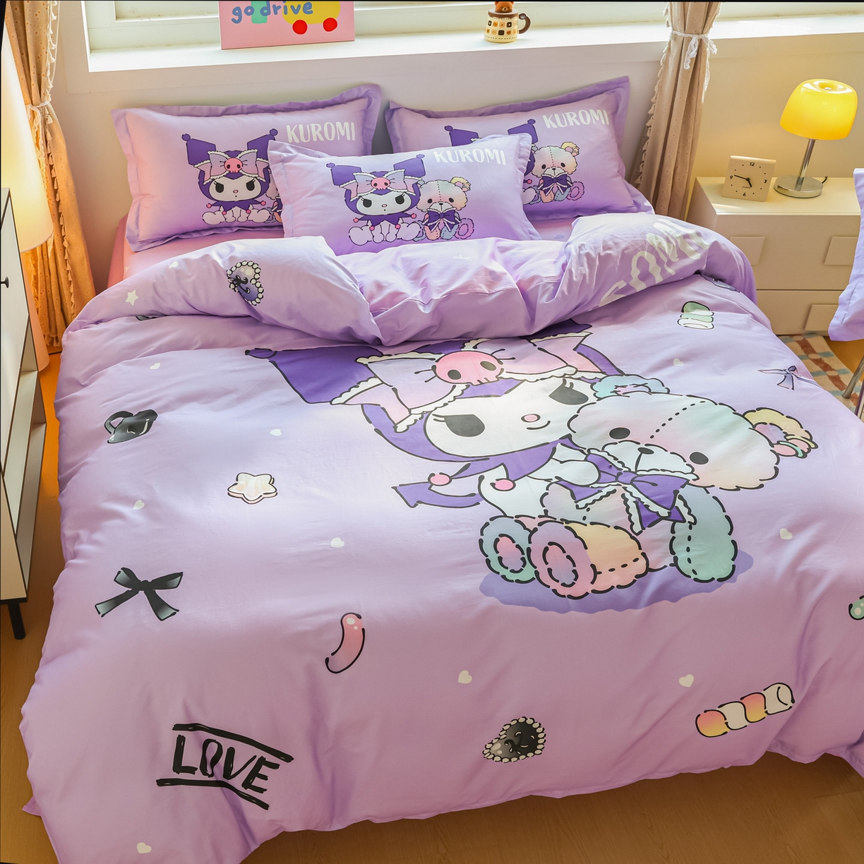 91家纺网 家纺一手货源 找家纺 浩诚 2026新款专版三丽鸥hellokitty库洛米正版授权大版全棉纯棉四件套 甜甜库洛米