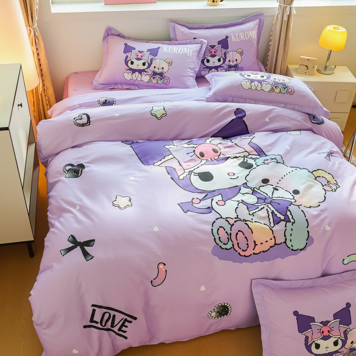 91家纺网 家纺一手货源 找家纺 浩诚 2026新款专版三丽鸥hellokitty库洛米正版授权大版全棉纯棉四件套 甜甜库洛米