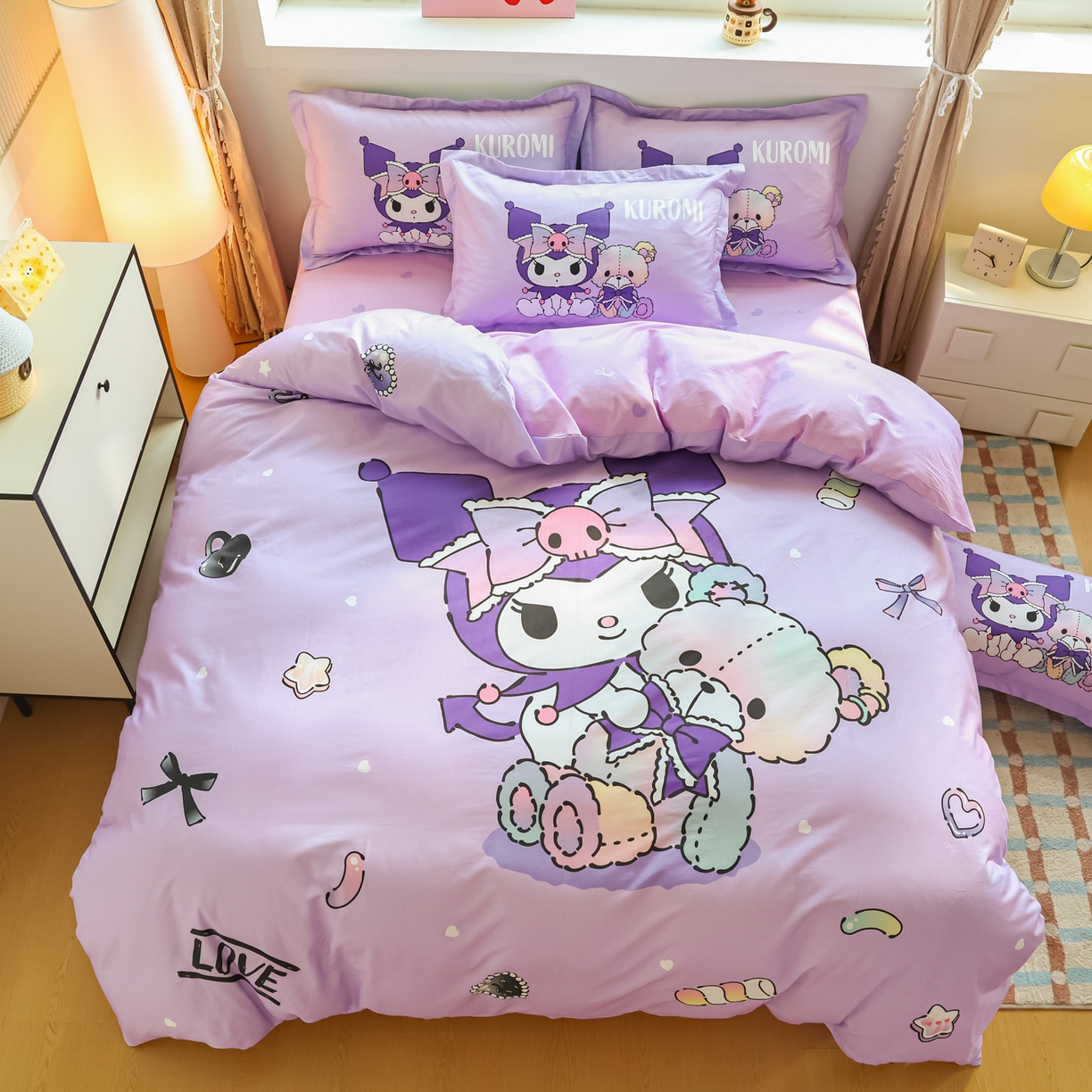 91家纺网 家纺一手货源 找家纺 浩诚 2026新款专版三丽鸥hellokitty库洛米正版授权大版全棉纯棉四件套 甜甜库洛米