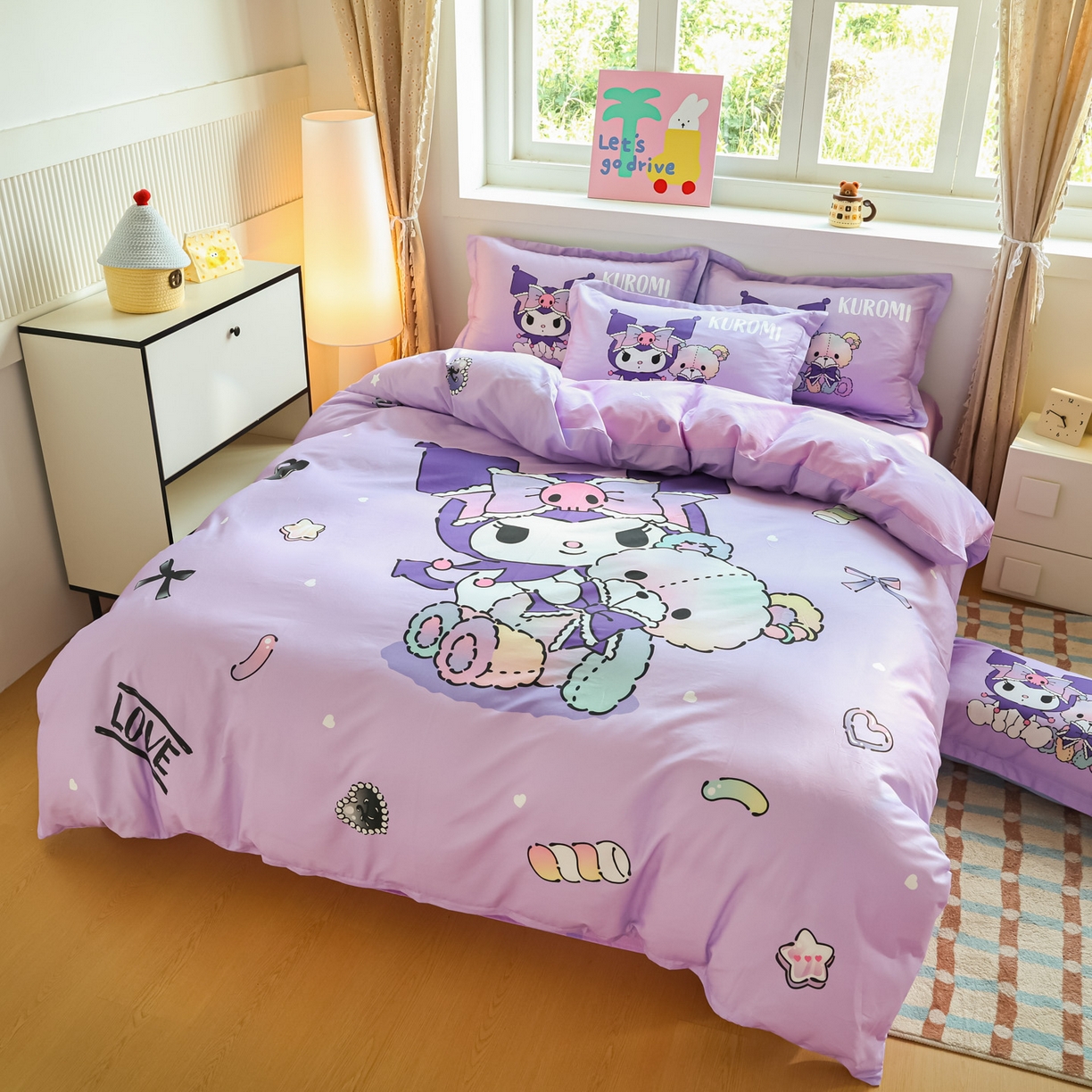 91家纺网 家纺一手货源 找家纺 浩诚 2026新款专版三丽鸥hellokitty库洛米正版授权大版全棉纯棉四件套 甜甜库洛米