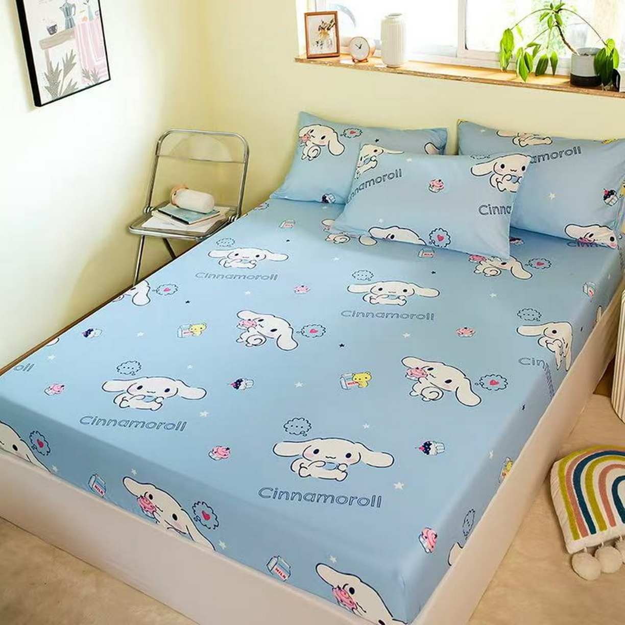 91家纺网 家纺一手货源 找家纺 博雅 2026新款三丽鸥全棉小版印花床笠 甜品玉桂狗