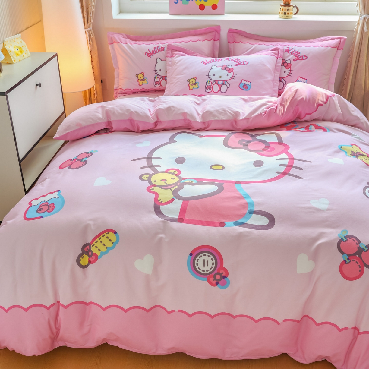 91家纺网 家纺一手货源 找家纺 浩诚 2026新款专版三丽鸥hellokitty库洛米正版授权大版全棉纯棉四件套 甜心宝贝