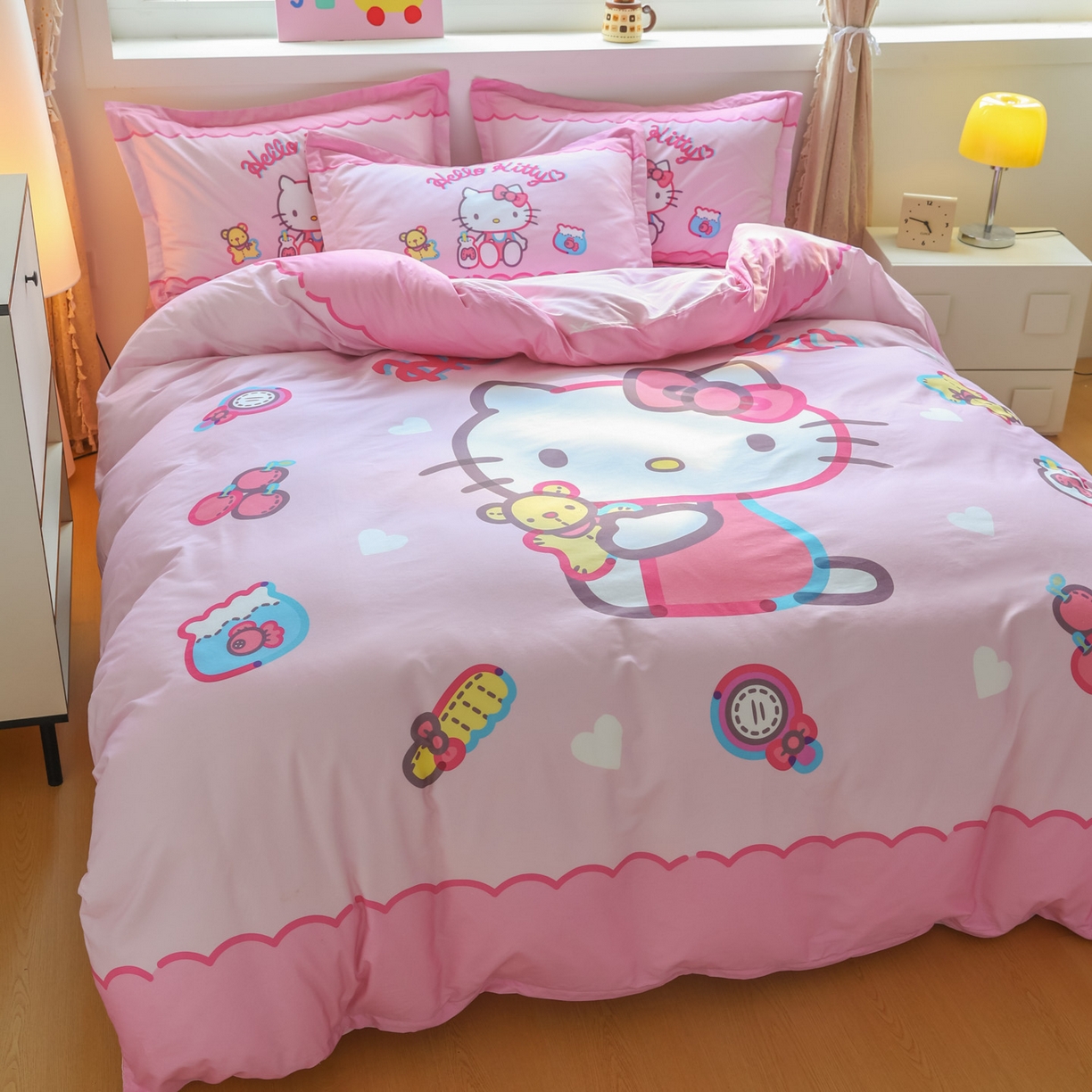 91家纺网 家纺一手货源 找家纺 浩诚 2026新款专版三丽鸥hellokitty库洛米正版授权大版全棉纯棉四件套 甜心宝贝