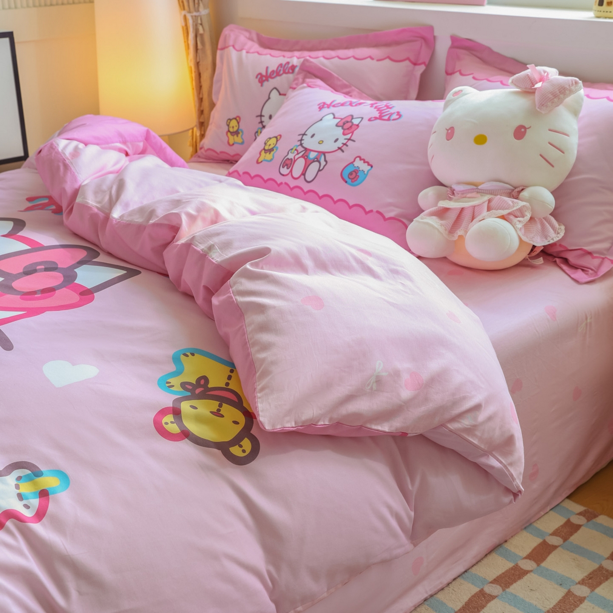91家纺网 家纺一手货源 找家纺 浩诚 2026新款专版三丽鸥hellokitty库洛米正版授权大版全棉纯棉四件套 甜心宝贝